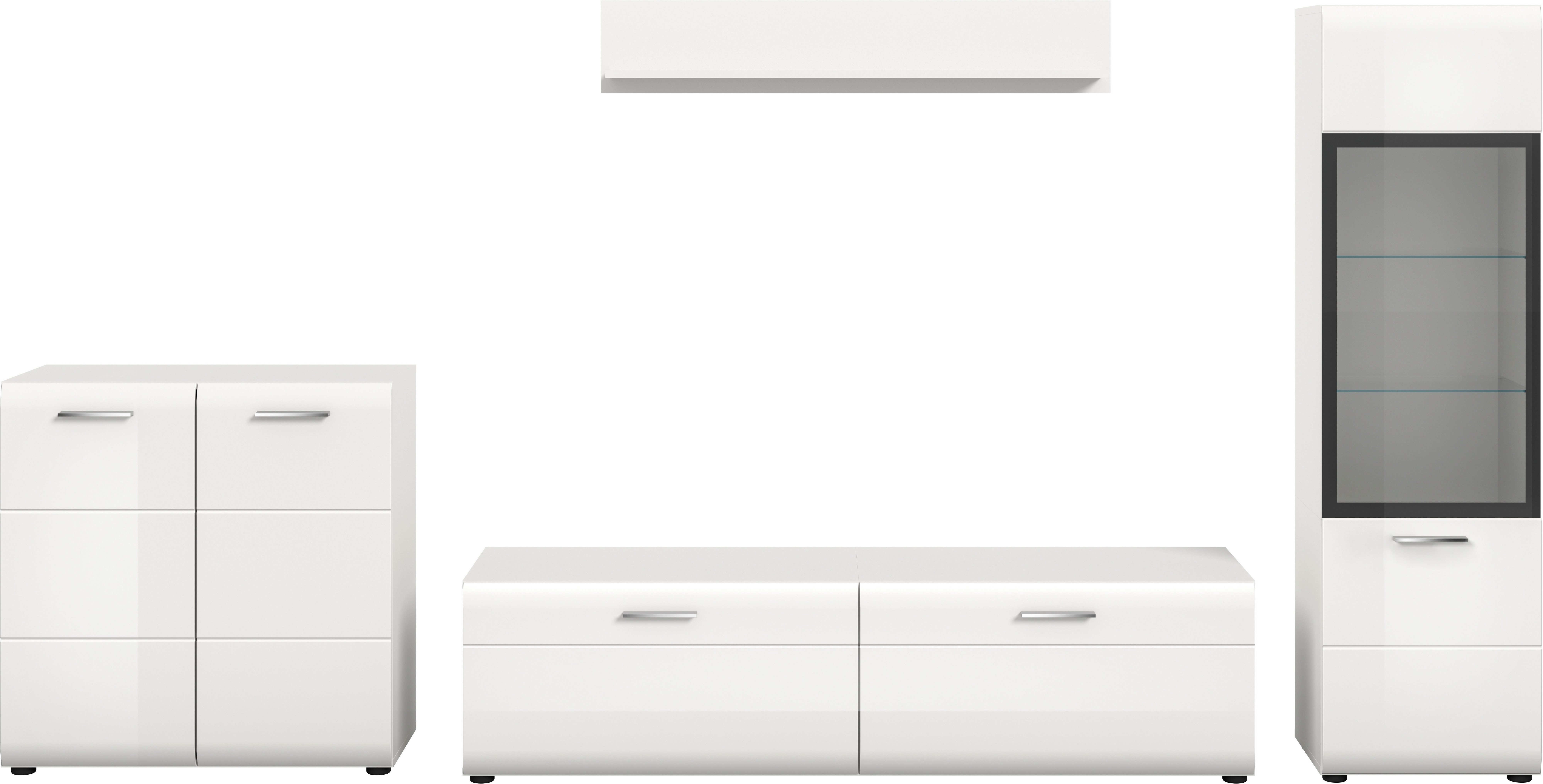 Home affaire Wohnwand FLORENZ, 4-teilige Wohn-Kombination, hochwertige MDF-Front, (Set, 4-St., Set, best. aus: 1 Kommode, 1 Lowboard, 1 Vitrine, 1 Wandboard), Wohn-Kombination, Wohnzimmer-Möbel, Wohnzimmer,Kombination, Kombi