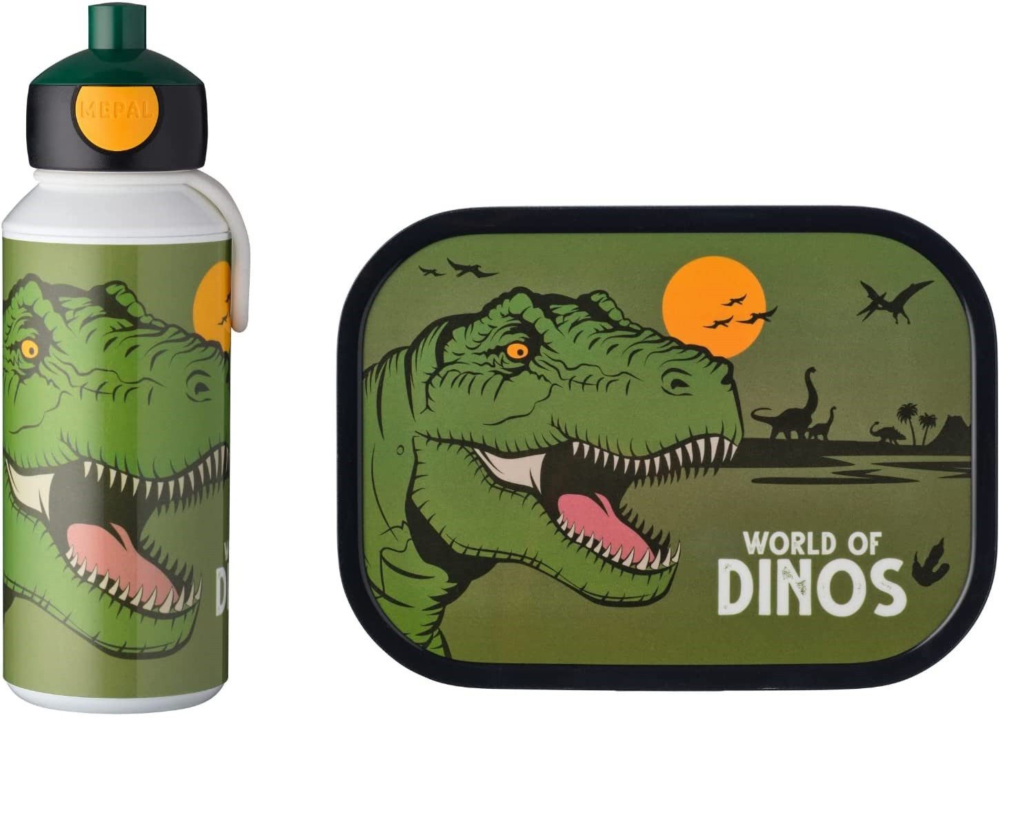 Mepal Lunchbox Pausenset Campus Dino mit Trinkflasche und Brotdose, 2-teilig, Ideal für Schule, Freizeit, spülmaschinenfest, ABS, mit Bento-Einsatz