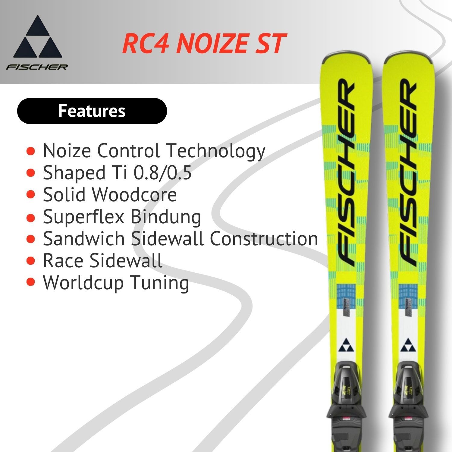 Fischer Sports GmbH Ski, RC4 Noize ST Yellow Superflex 170cm Alpinski + Bindung RC4 Z12 GW