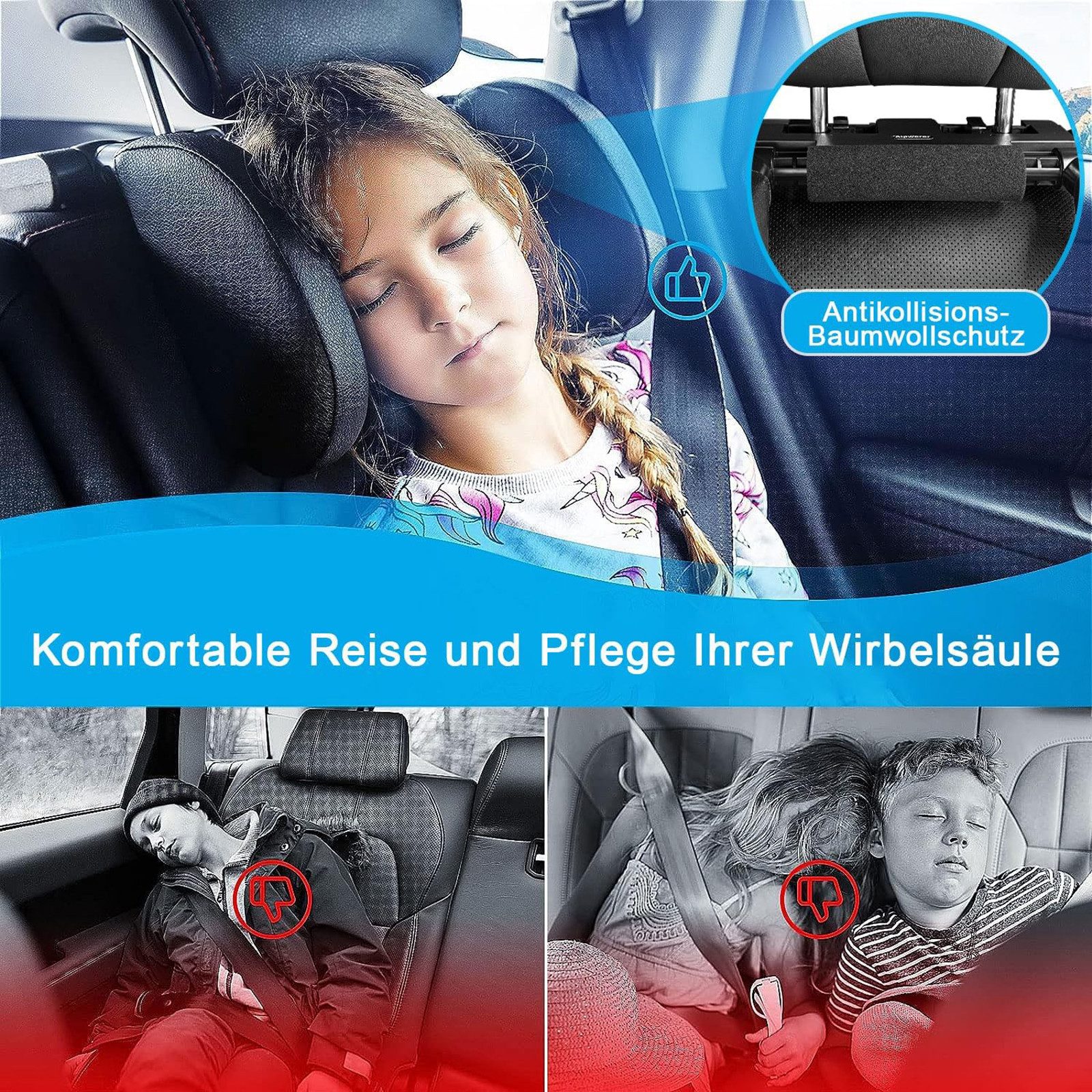 SURFOU Autokopfstütze Memory-Schaum Kopfkissen Auto, Nackenstütze für Reisen und Alltag, Abnehmbare Seitenstütze, 360° verstellbar, reduziert Nackenschmerzen – Bild 2 von 5