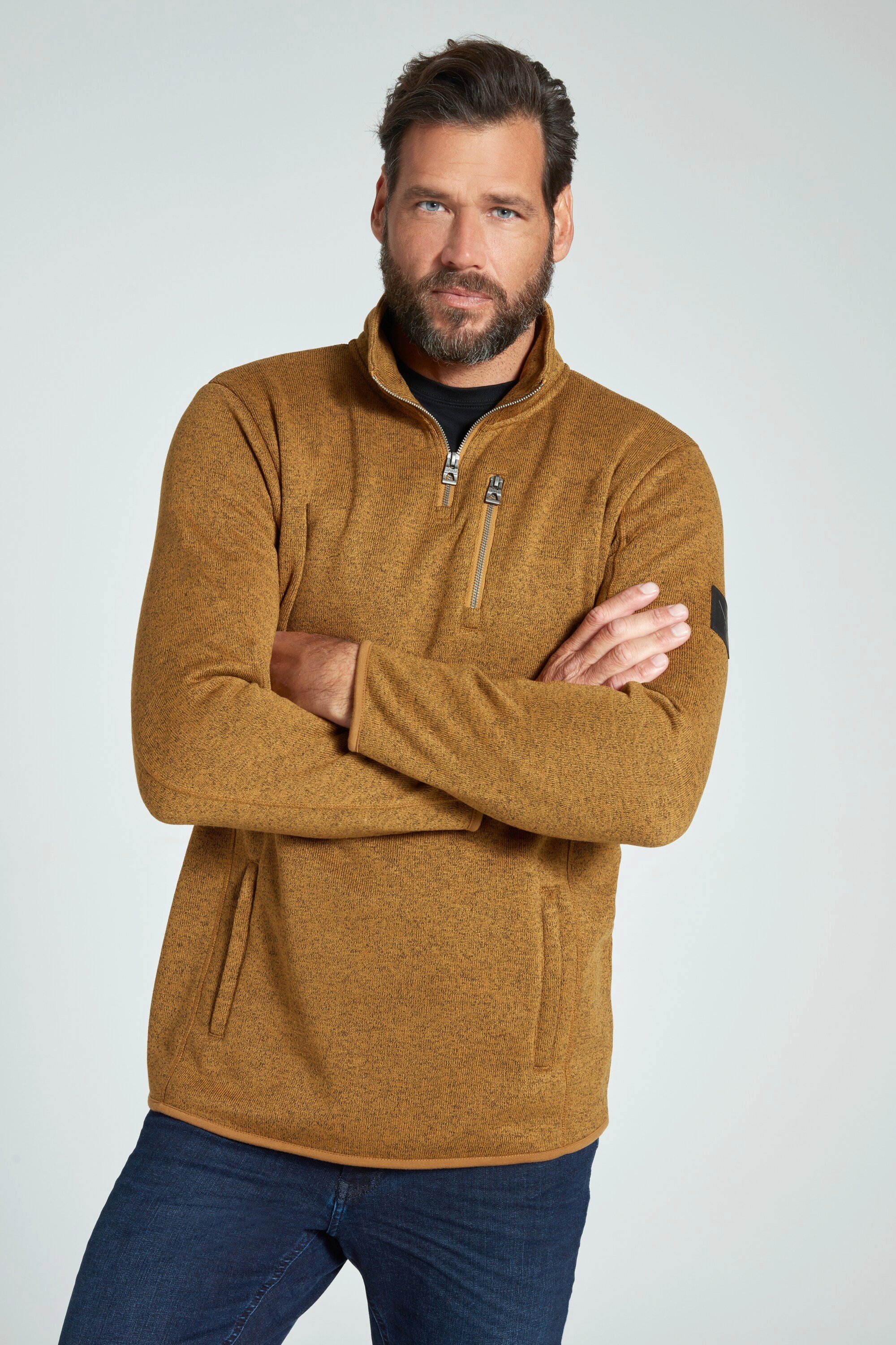 Herren Pullover JP1880 Sweatshirt JAY-PI Strickfleece-Troyer Stehkragen Zipptaschen