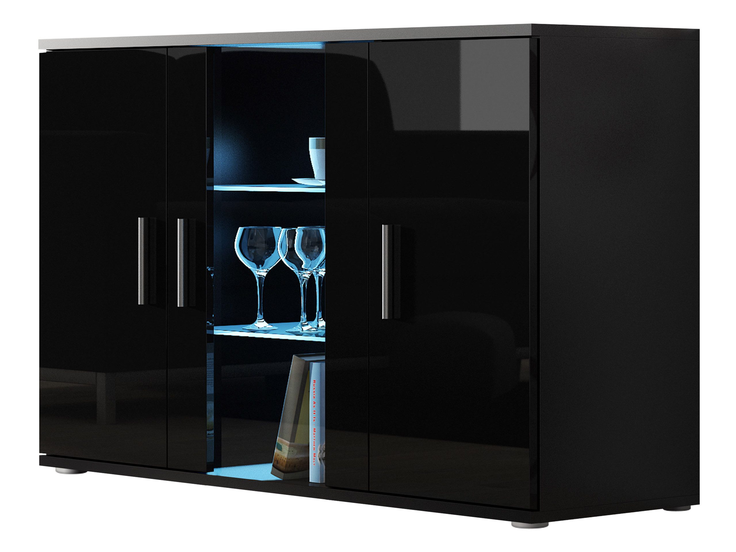 MIRJAN24 Kommode Soho S07 (mit drei Drehtüren), 120x41x80 cm, Beleuchtung als Option