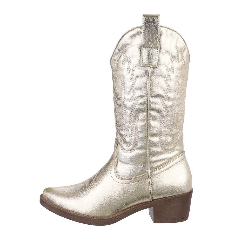 Ital-Design Damen Cowboyboots Western Westernstiefel (85757883) Blockabsatz Western- & Bikerstiefel in Gold