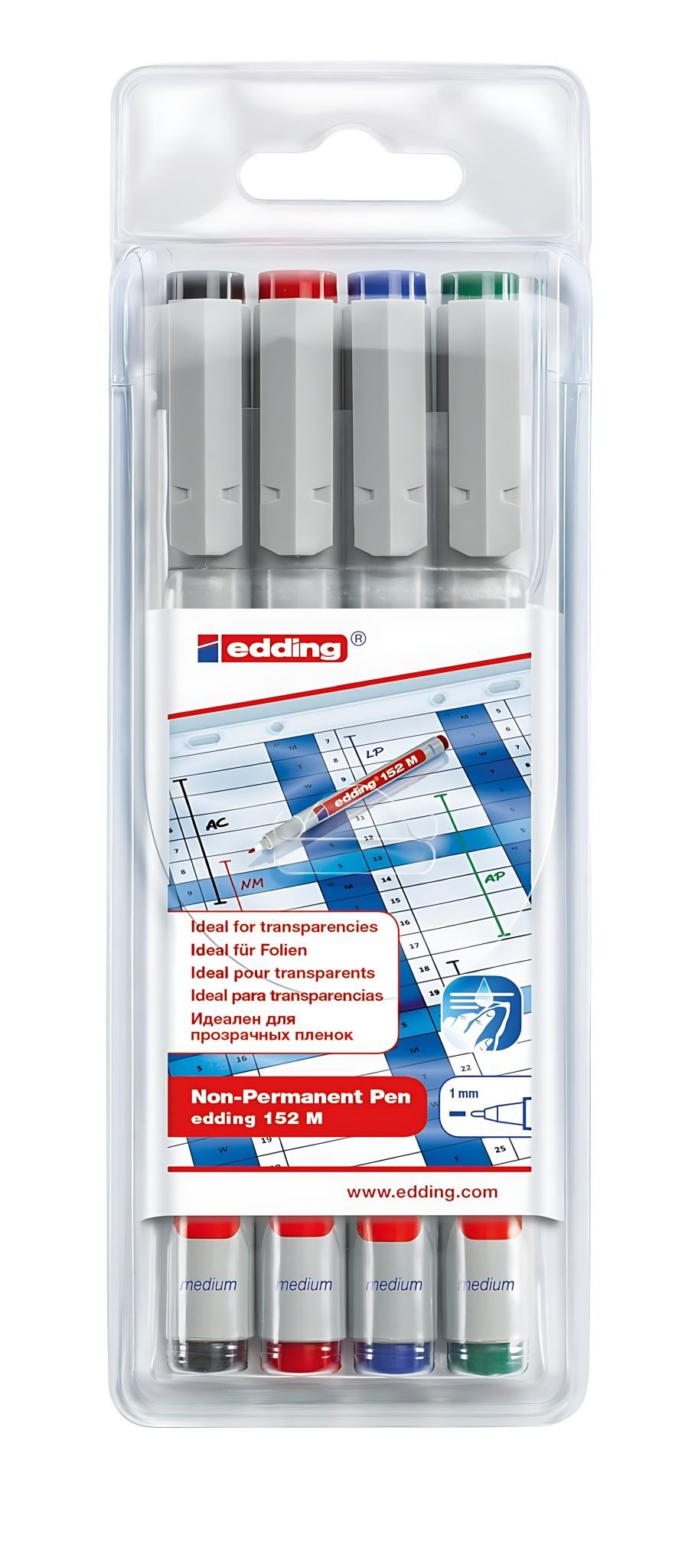 edding Folienstift Edding Folienschreiber non-permanent 152 M 4er-Set sortiert