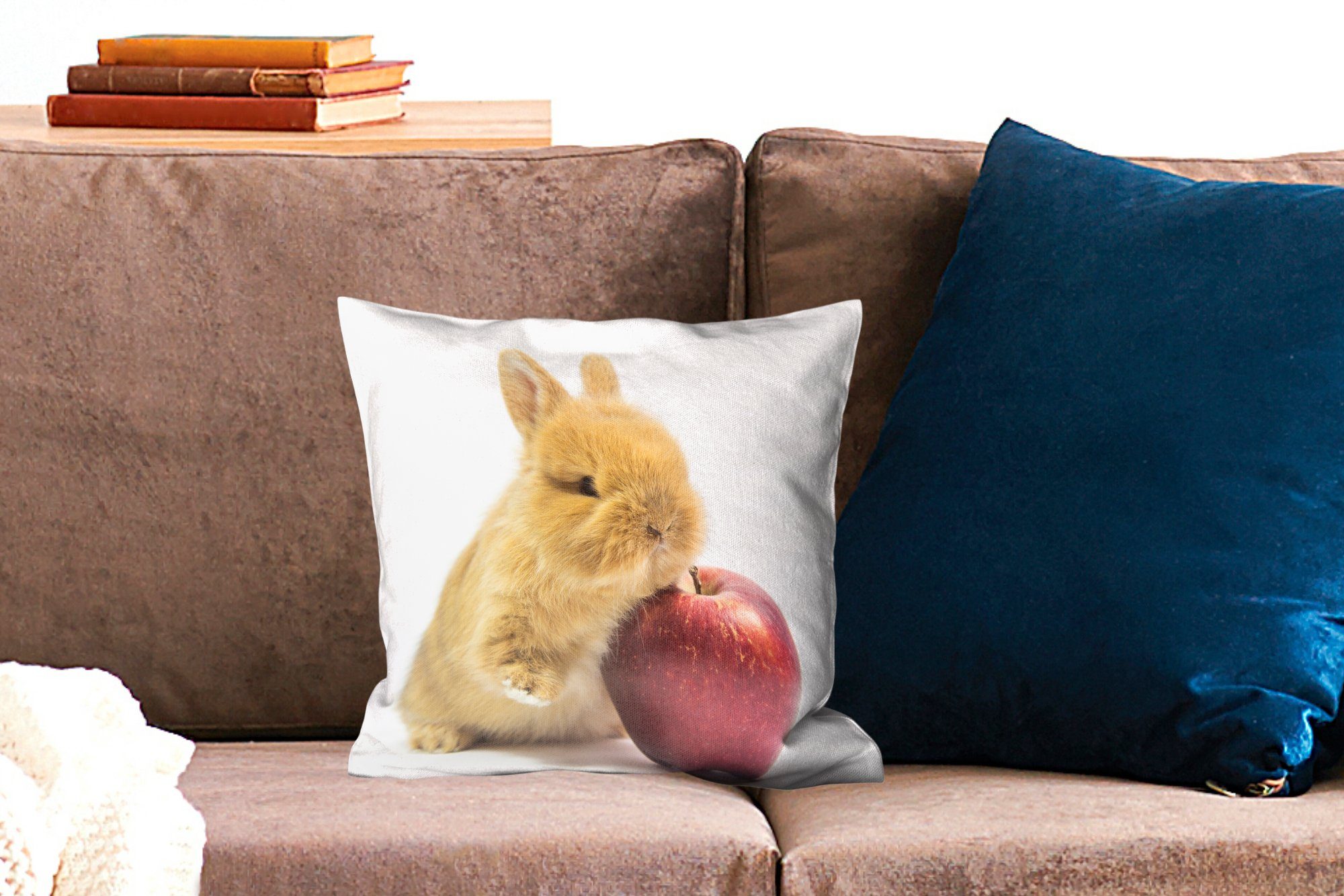Dekokissen mit Deko, Schlafzimmer, Apfel, - Wohzimmer, - Zierkissen Füllung Sofakissen Baby MuchoWow Kaninchen für