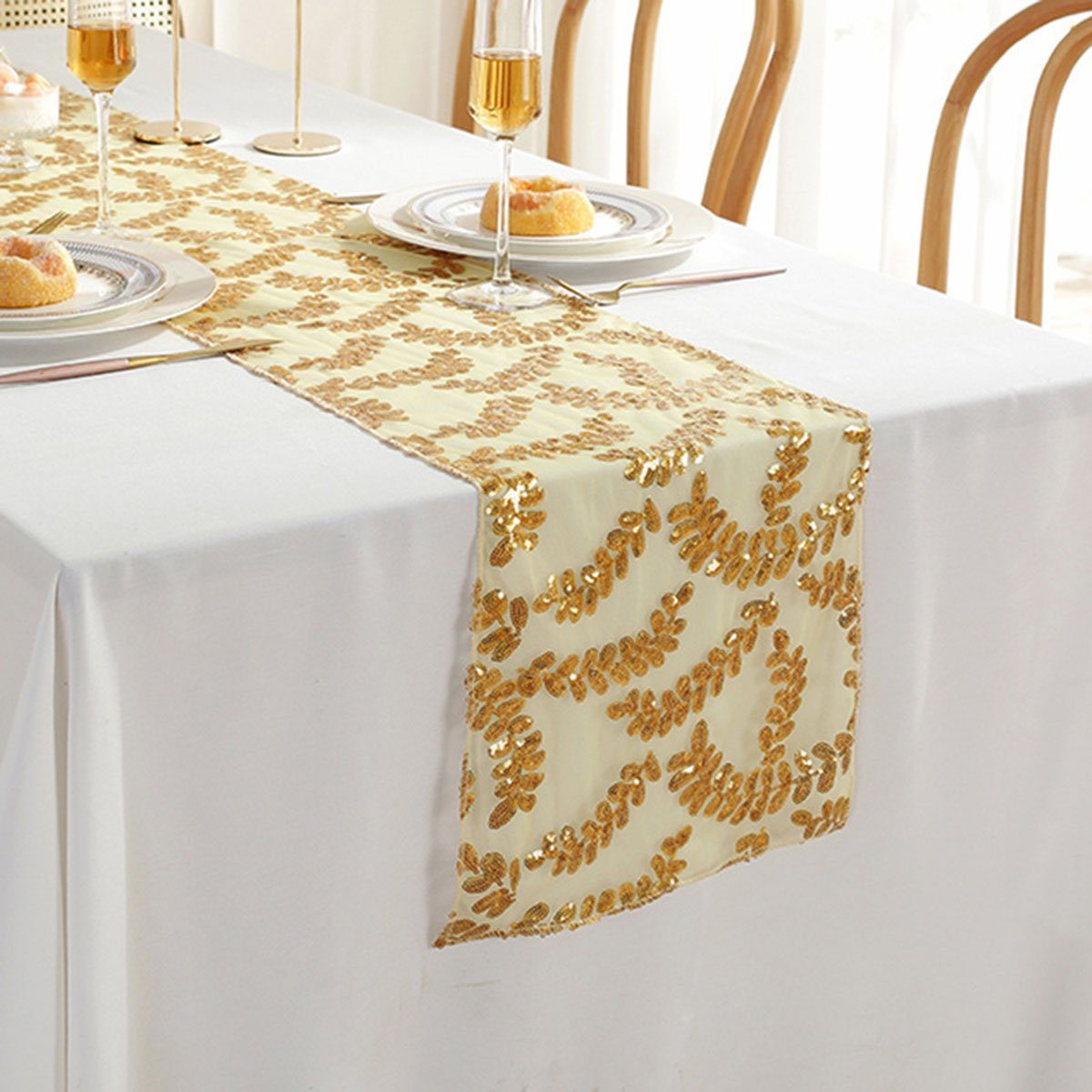 CTGtree Tischdecke Gold Tischläufer Pailletten Dekoration Tischdecken Tischfahne