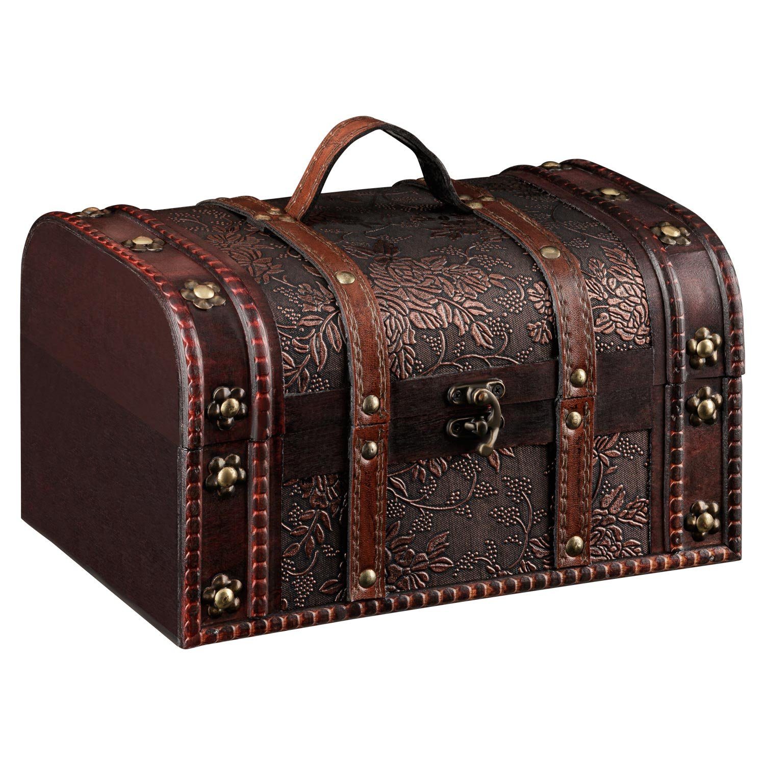 shelfmade Schatzkiste Schatzkiste Schatztruhe Holztruhe mit Kunstleder 28 x 17 x 16 cm braun