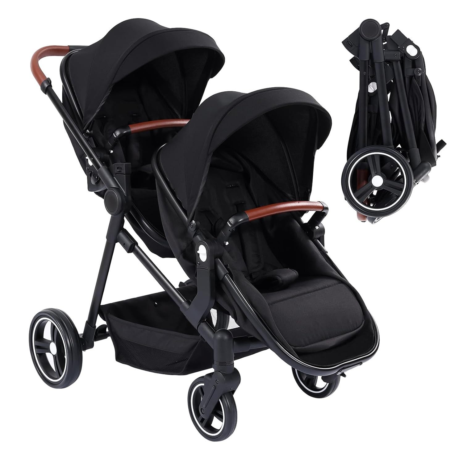 GarveeMore Geschwisterwagen für 2Kinder,Zwillingsbuggy mit Liegefunktion,verstellbare Rückenlehnen, (Set), Duo für 2 Kinder, Zwillingsbuggy, Liegefunktion, verstellbar