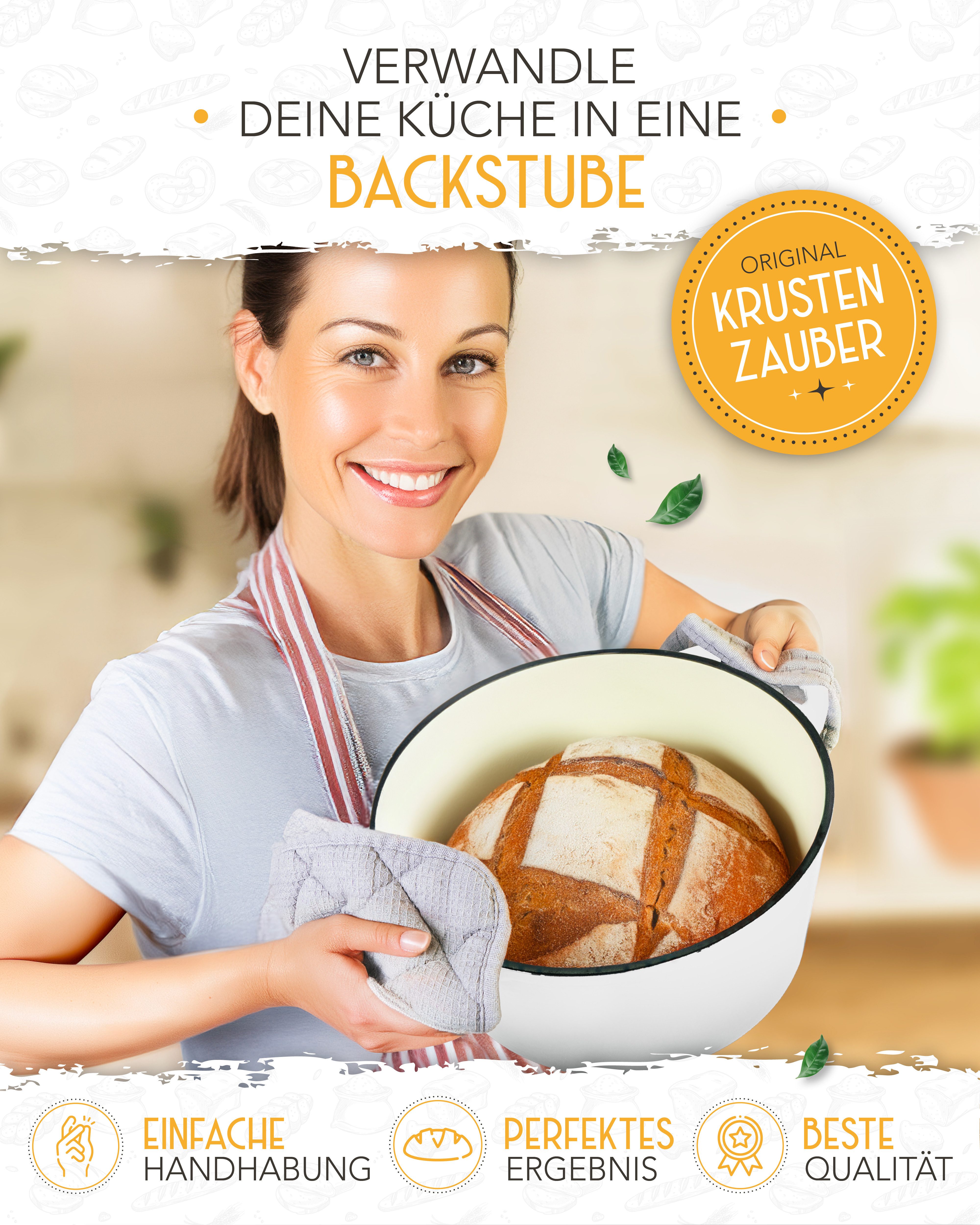 Krustenzauber Kasserolle Gusseisen Topf als Kochtopf, Schmortopf oder Brotbackform
