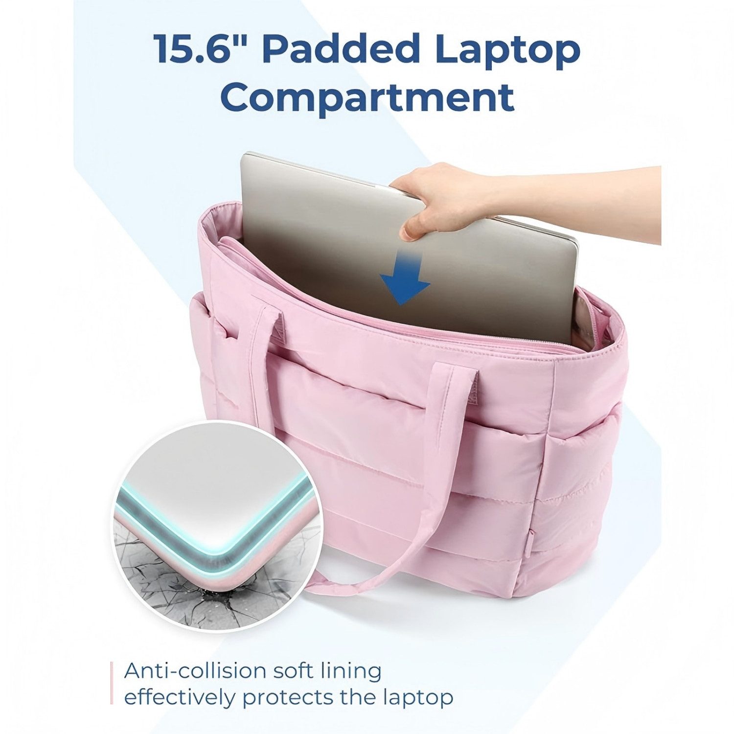 Toomoke Schultertasche Umhängetasche Handtasche gesteppte Tragetasche Messenger Laptop Tasche (Damen Puffer Tote Bag, Geräumige 20L Arbeitstasche für 15,6" Laptop), Wasserdichte Handtasche für Büro & Reisen