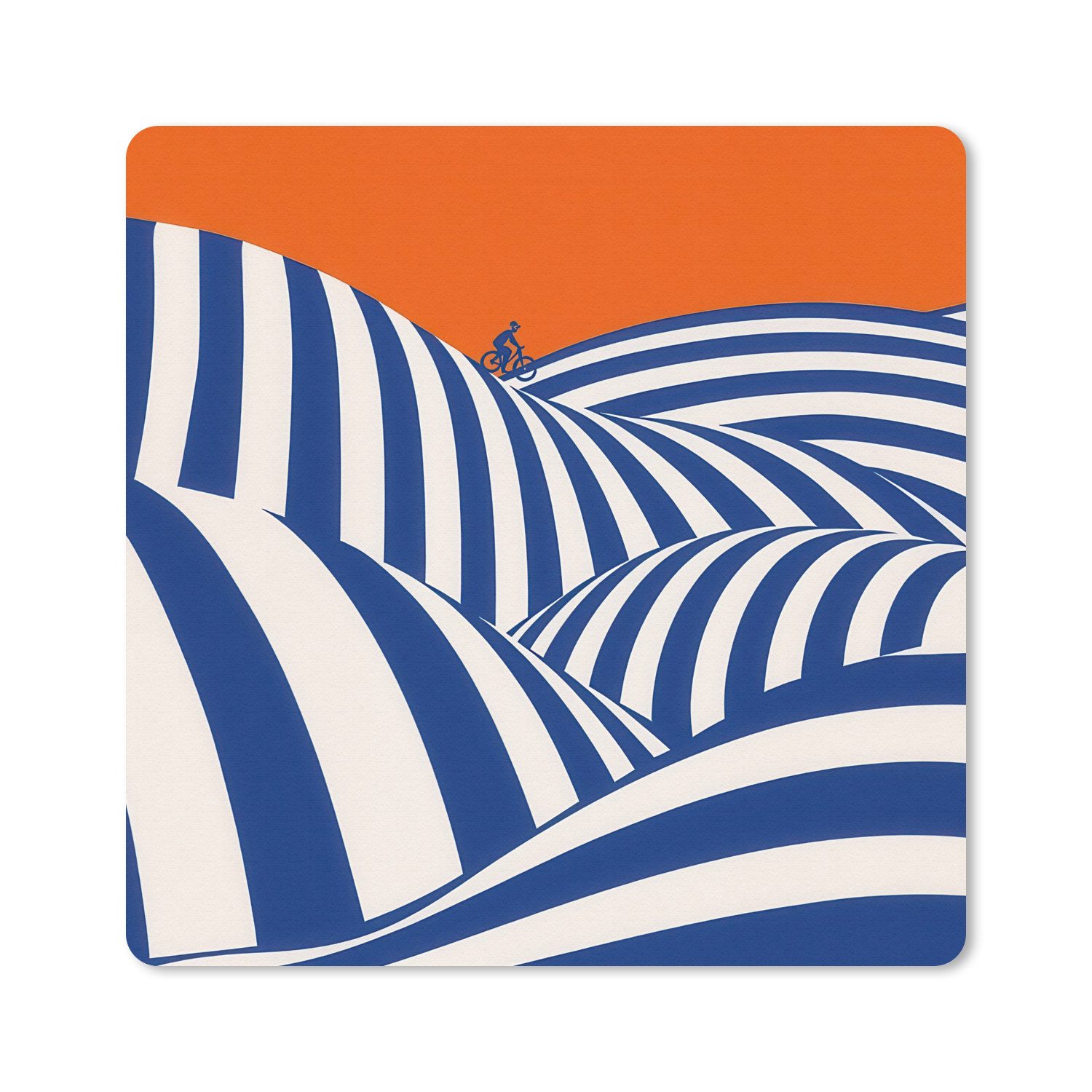 MuchoWow Mauspad Radfahrer - Hügel - Streifen - Blau (1-St), Mousepad, Schreibtisch Zubehör, Deko, 20x20 cm