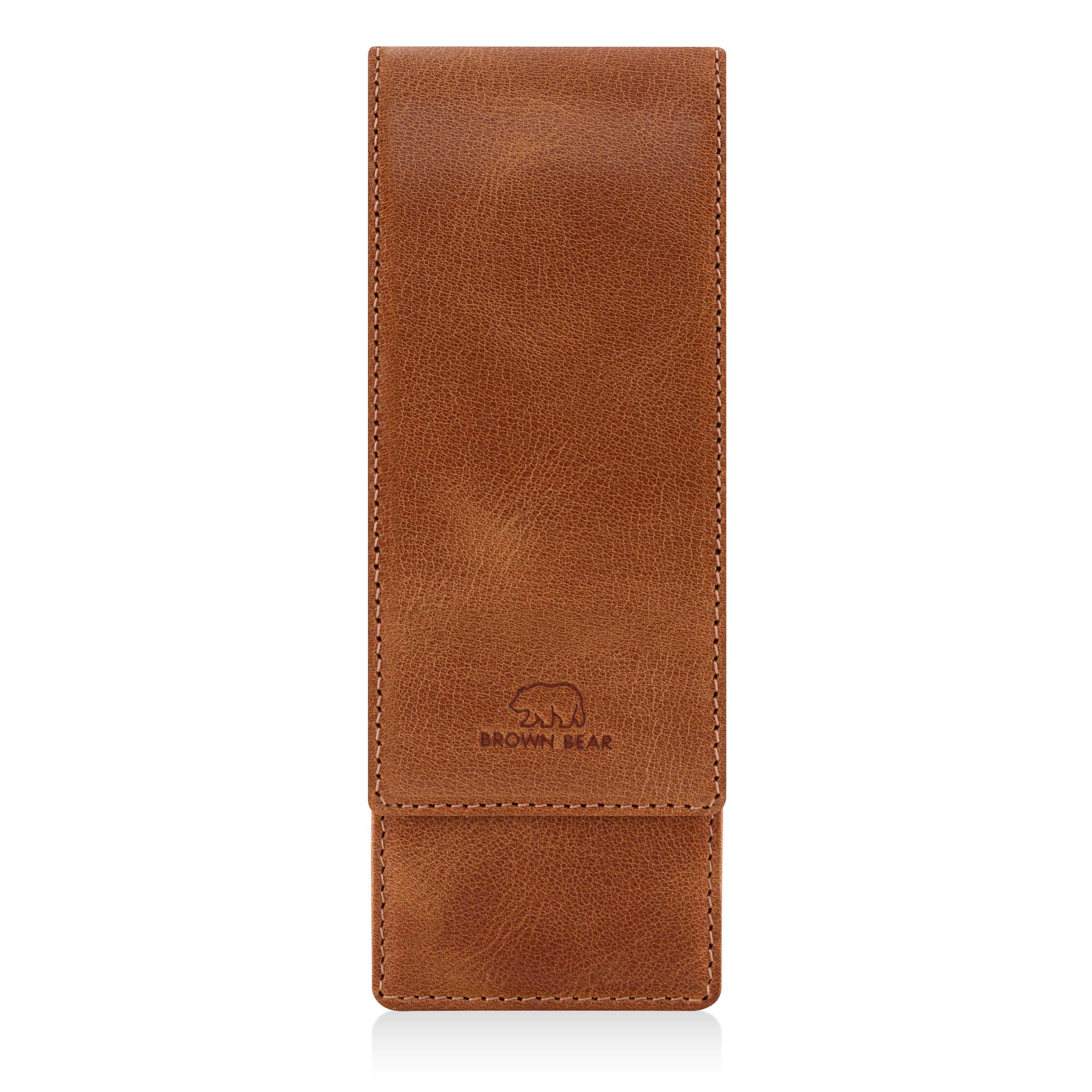 Brown Bear Schreibgeräteetui Golf 03 - aus Echtleder mit Magnetverschluss 3 Stifte, für Kugelschreiber und Füller Farbe Cognac-Braun