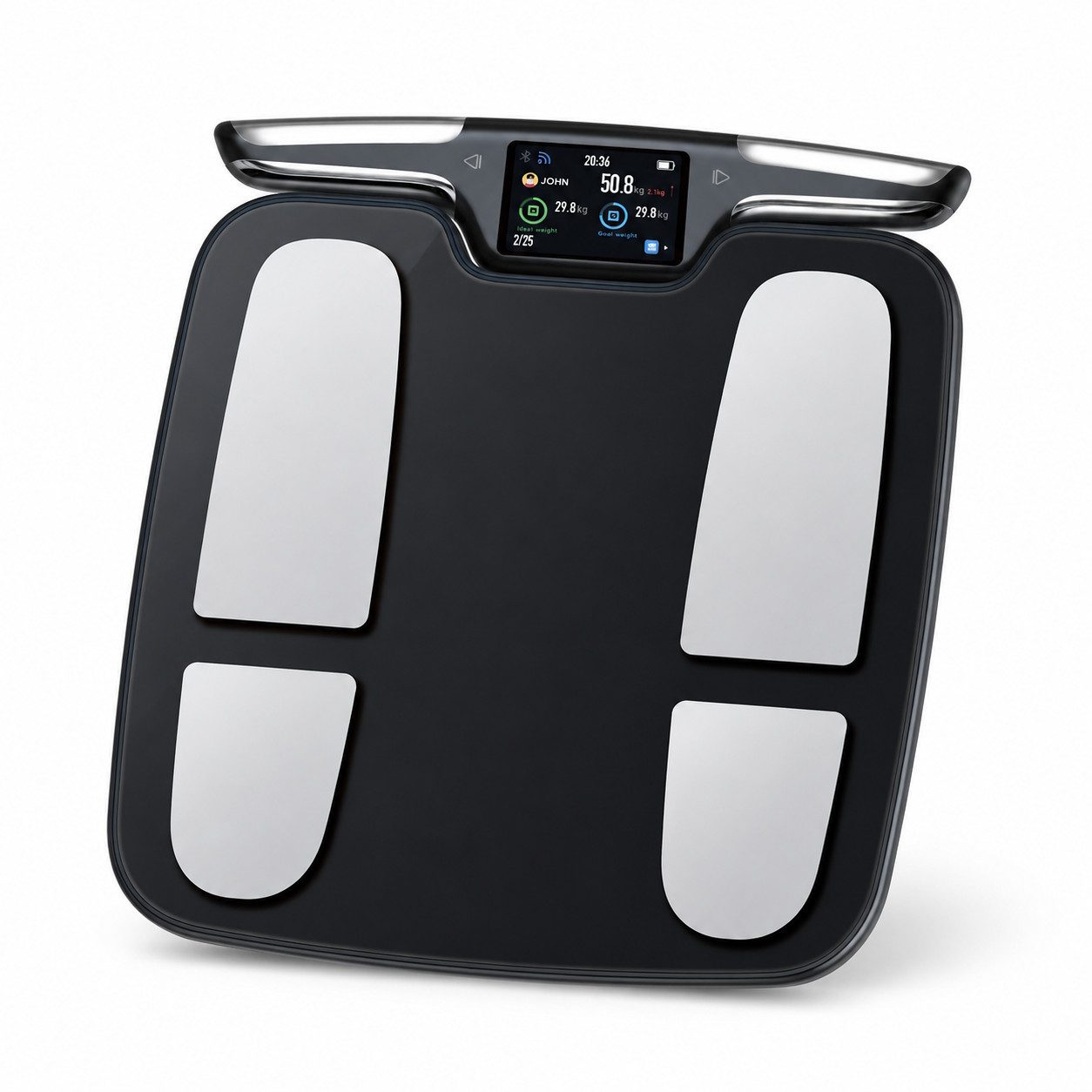 ibettertec Personenwaage Smarte Körperfettwaage mit Hand- & Fußelektroden, 46 Werte, Bluetooth, TFT-Display, 180 kg, 50g Teilung