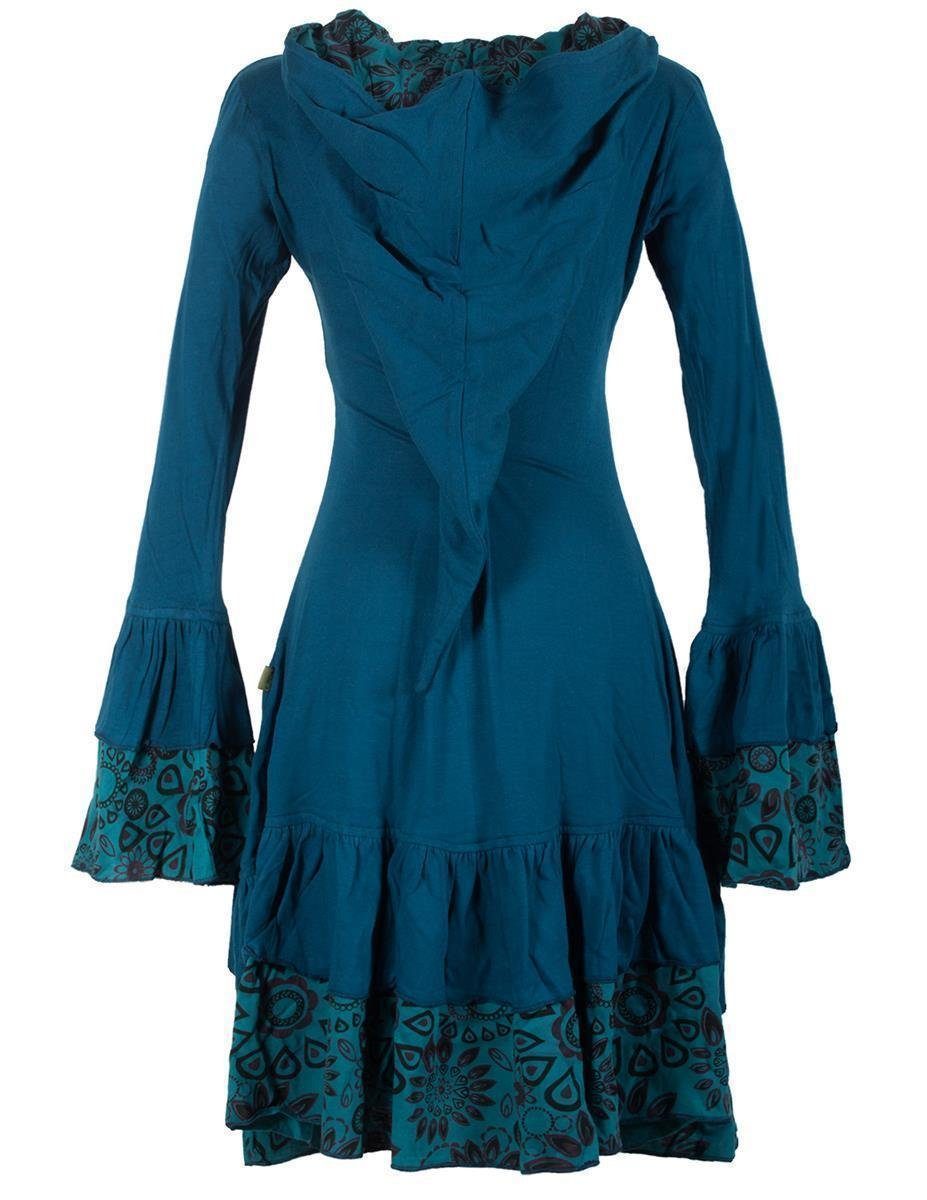Vishes Jerseykleid Lagenlook Elfenkleid mit Zipfelkapuze und Rüschen Hippie günstig online kaufen