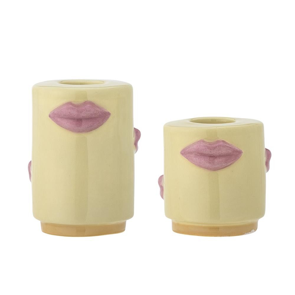 Bloomingville Kerzenhalter Sassy, Gelb, Steingut, 2er Set (2 St), Keramikkerzenhalter, Stabkerzenhalter, Lippenmotiv, Geschenkidee