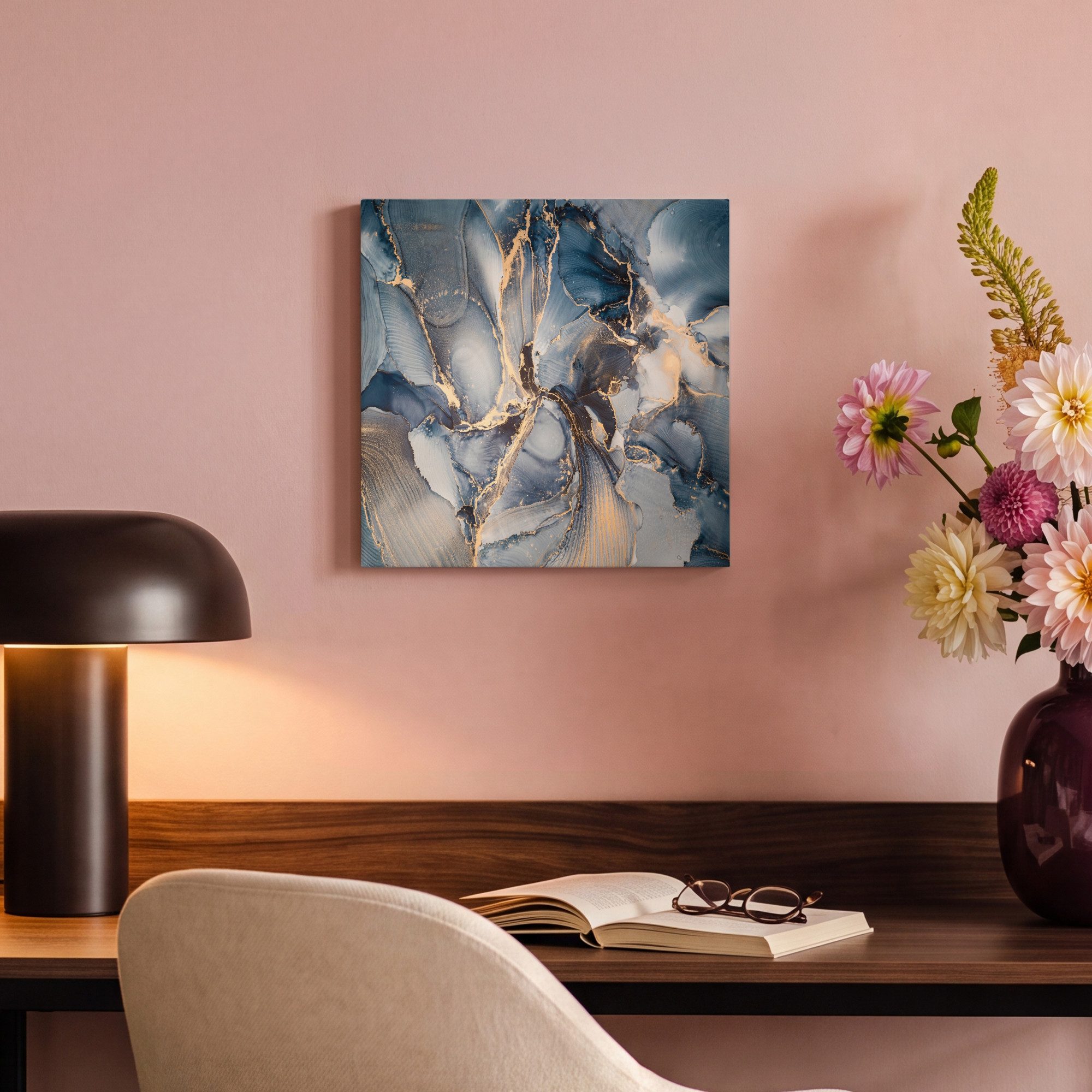 OneMillionCanvasses® Leinwandbild Marmor - Grau - Blau - Luxus - Gold, Fotodruck (1 St), Leinwand Bilder Klein, Wand Dekoration Aesthetic 30x20 cm – Bild 4 von 5
