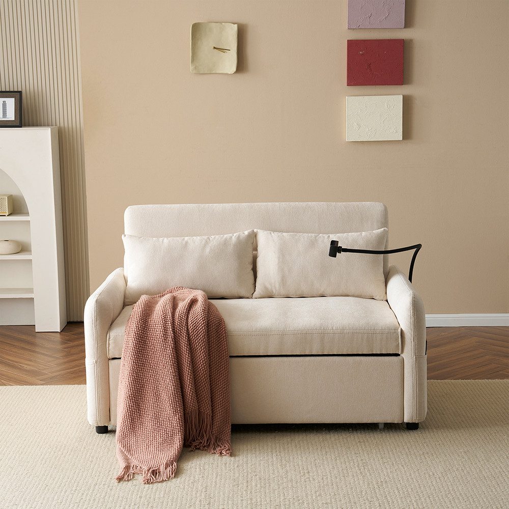 Sweiko Sofa Schlafsofa Doppel-Klappschlafsofa mit Handyhalter, USB-Ladeanschluss, verstellbare Rückenlehne für Wohnzimmer, Schlafzimmer, Heimkino-Wohnung