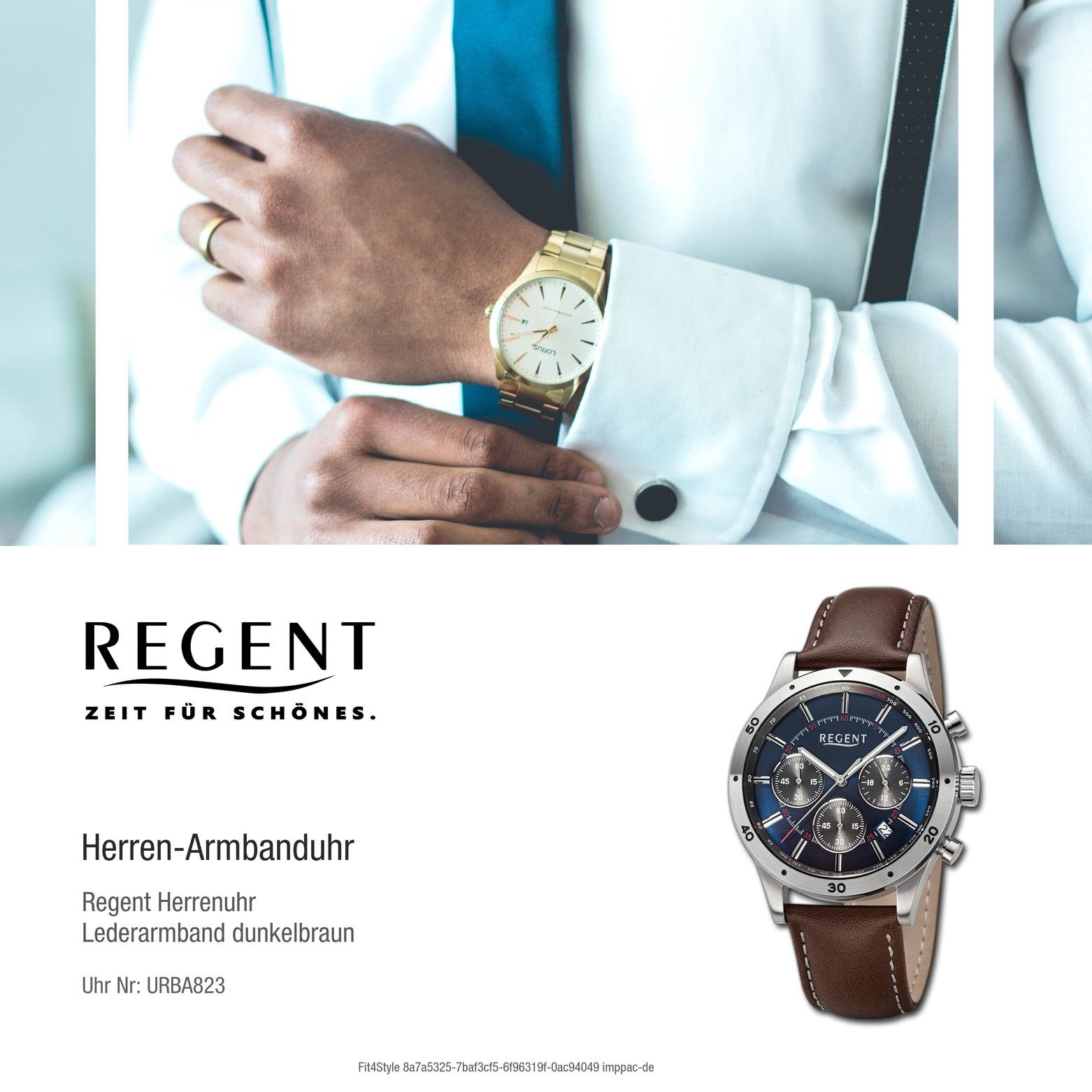 Regent Analog, Armbanduhr Herren 41mm), extra (ca. Regent rund, Herren Quarzuhr groß Lederarmband blau Armbanduhr