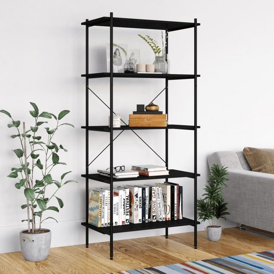 vidaXL Bücherregal Regal mit 3 Böden Schwarz und Natur 80x40x92 cm,