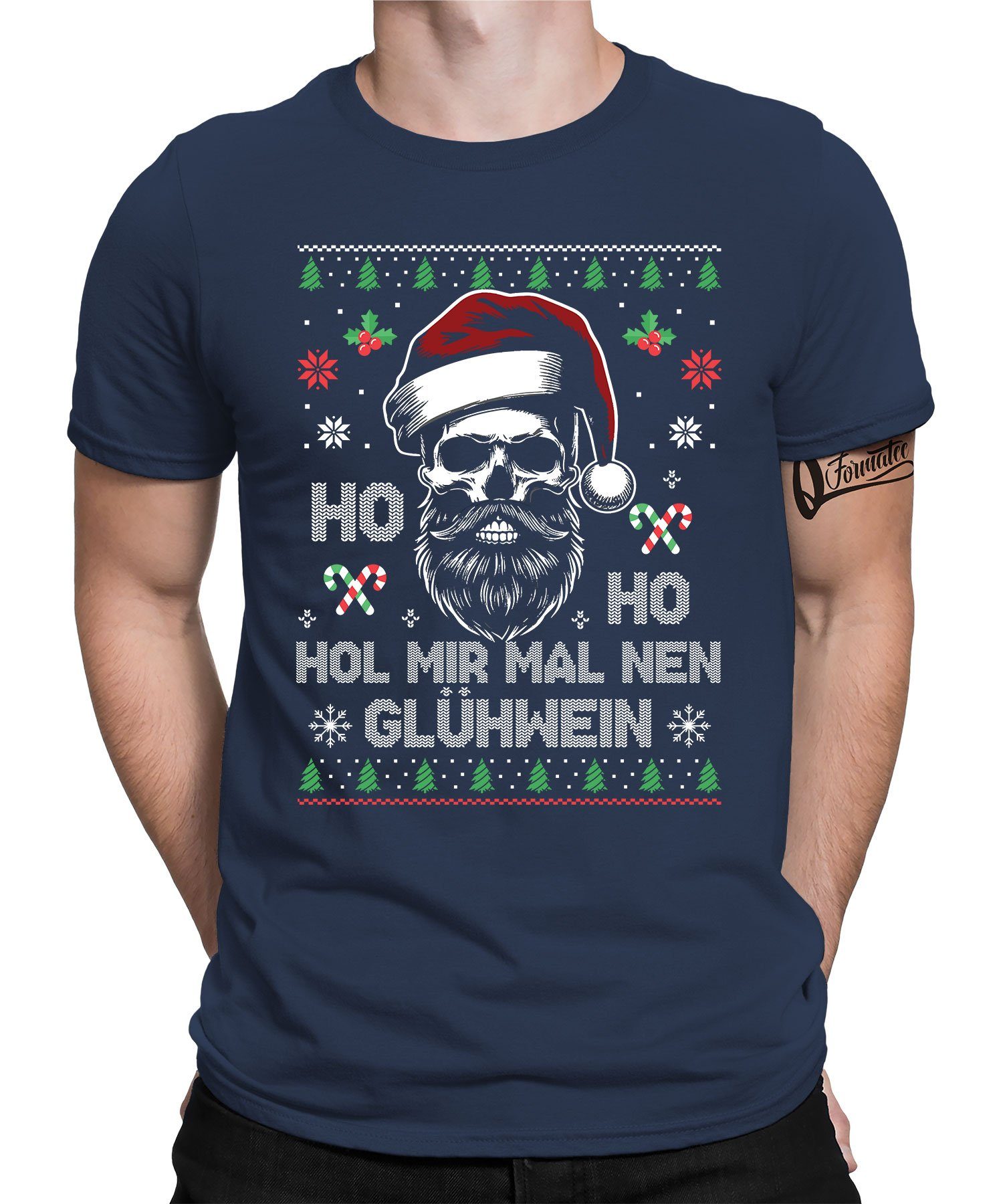 Quattro Formatee Kurzarmshirt Ho Ho Glühwein - Weihnachten X-mas Weihnachtsgeschenk Herren T-Shirt (1-tlg) Navy Blau