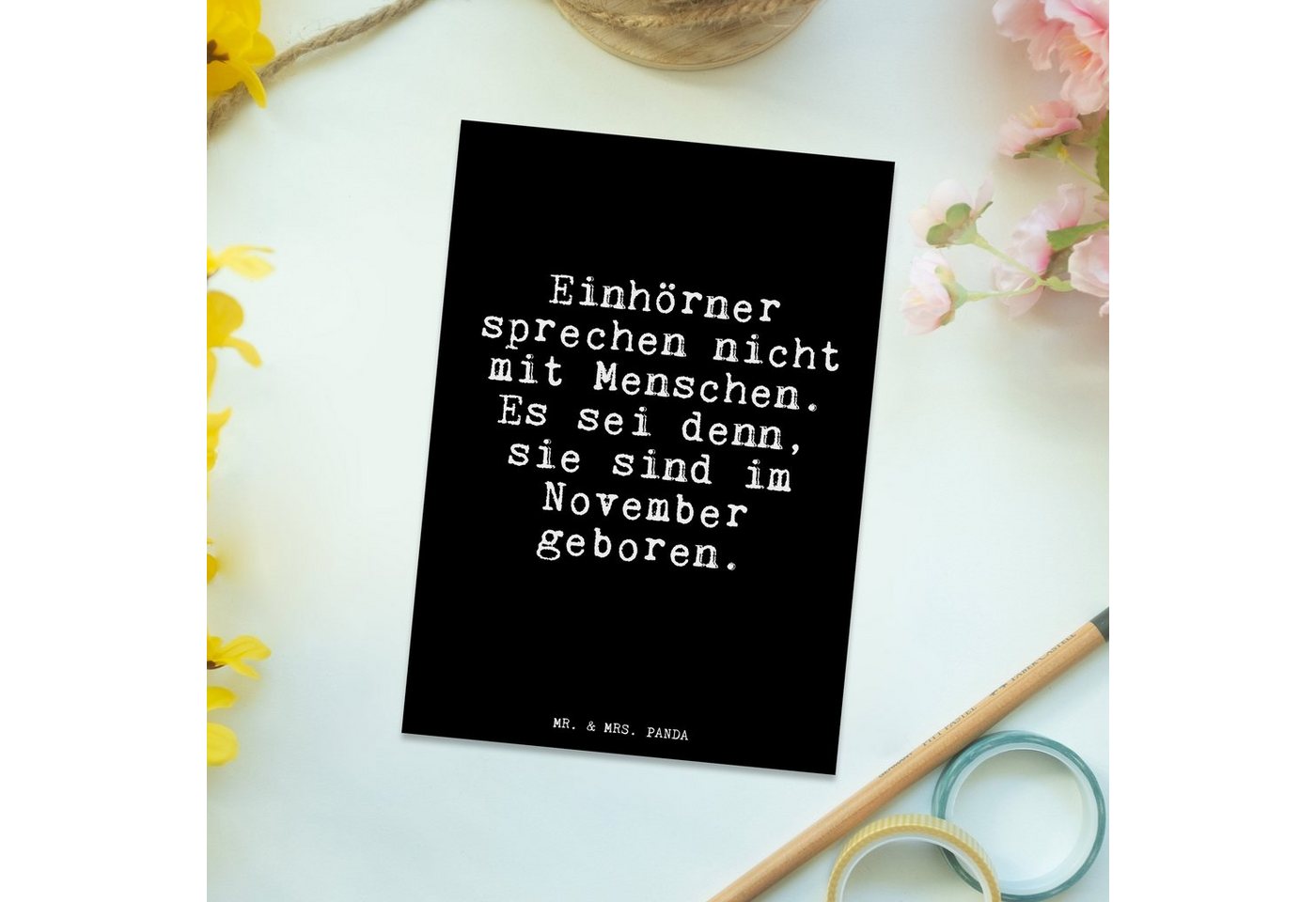 Thumbnail - Mr. & Mrs. Panda Postkarte Einhörner sprechen nicht mit... - Schwarz - Geschenk, Geburtstag Nove, Glücksmomente teilen