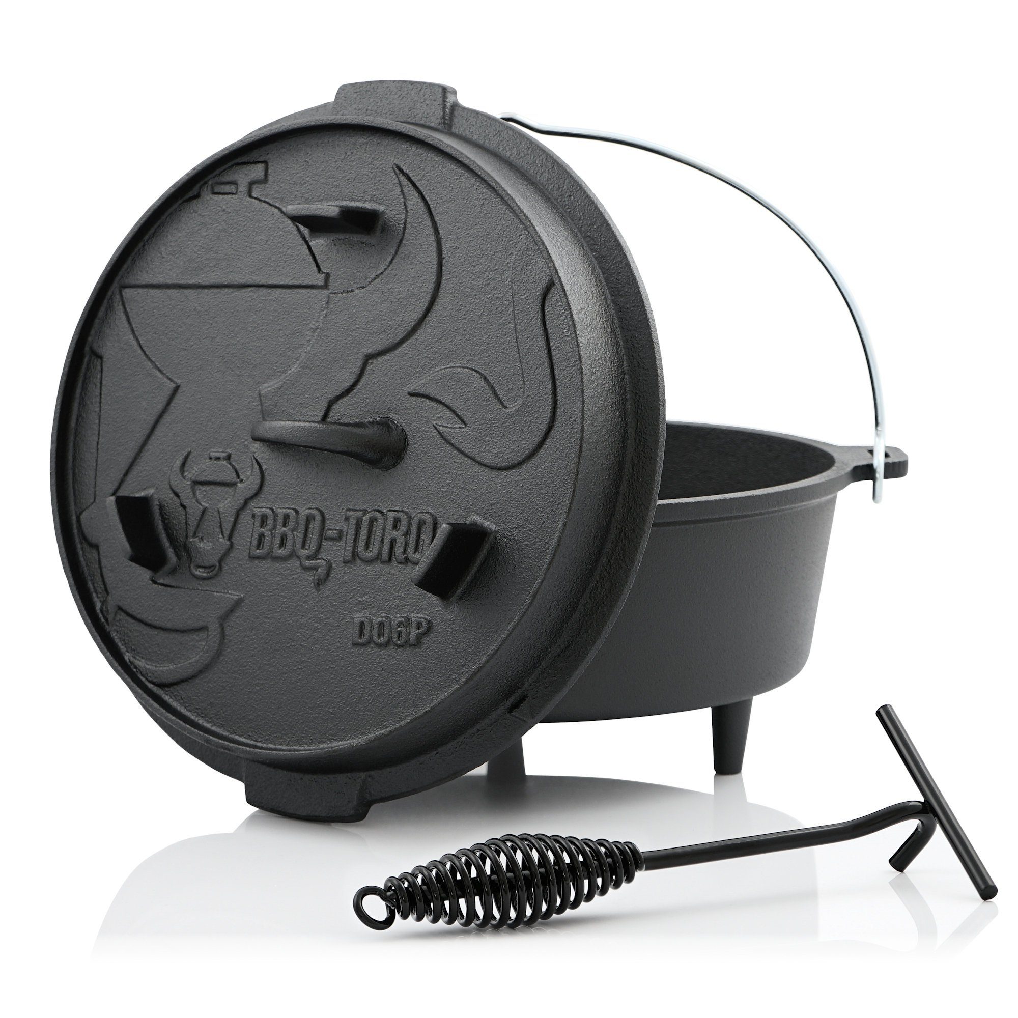 BBQ-Toro Grilltopf Dutch Oven DO6P, 7,3 L Premium Gusseisen Kochtopf, Gusstopf, Gusseisen (3-tlg)