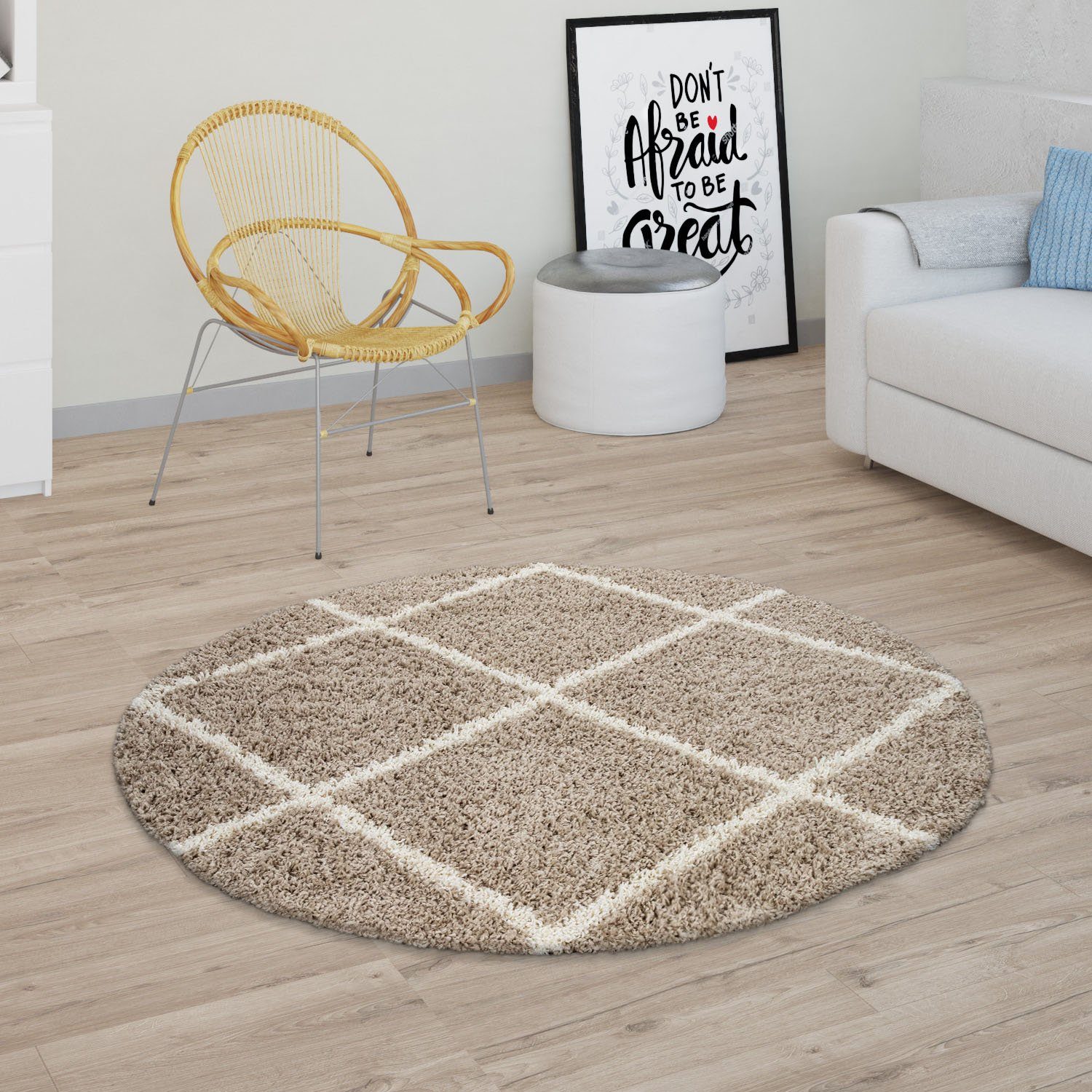 Hochflor-Teppich Kalmar 441, Paco Home, rund, Höhe: 40 mm, Scandi Design,  Rauten Muster, weich & kuschelig, für Fußbodenheizung geeignet