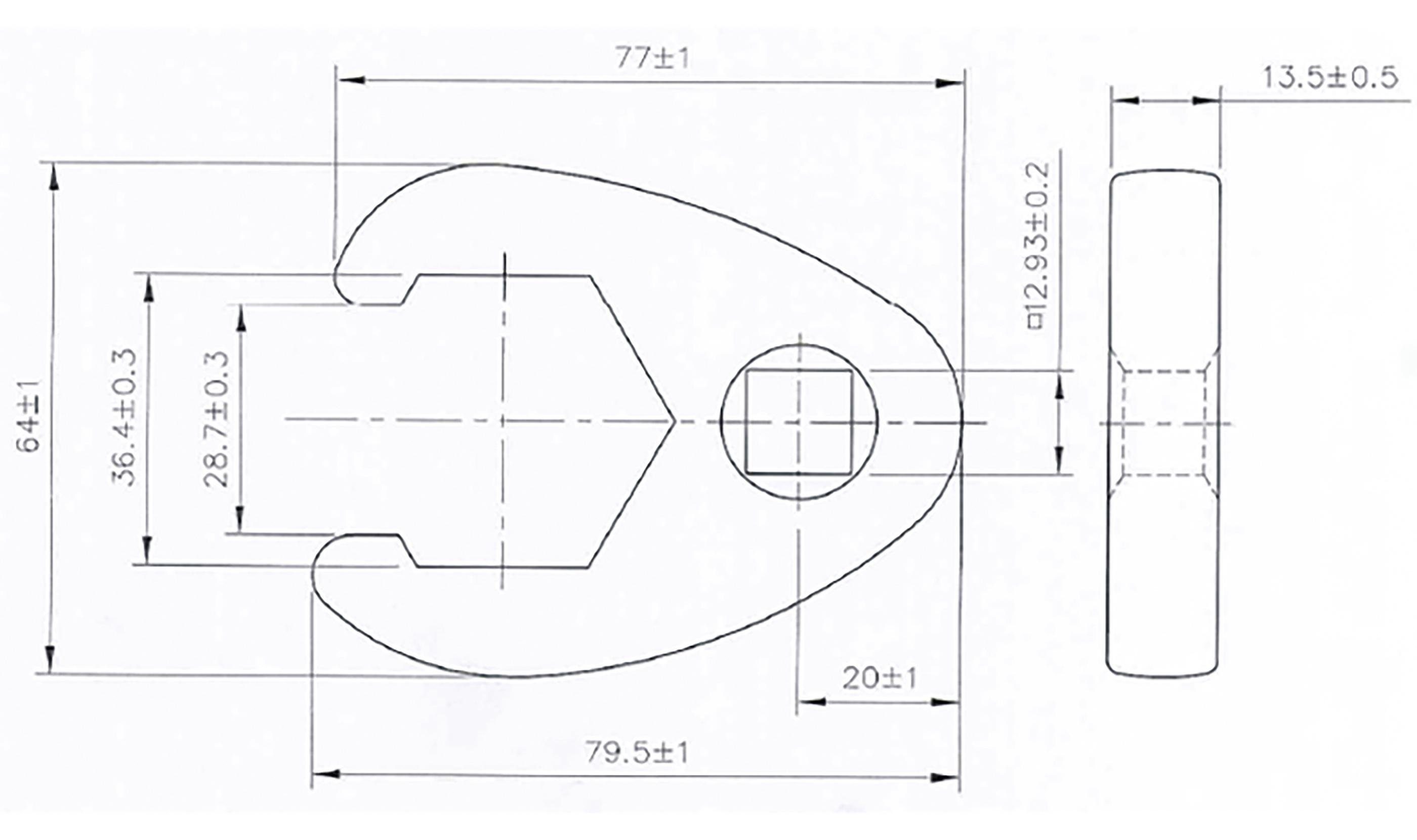 mm SW technic Hahnenfußschlüssel, mm BGS Stecknuss (1/2), Antrieb 12,5 36 Innenvierkant