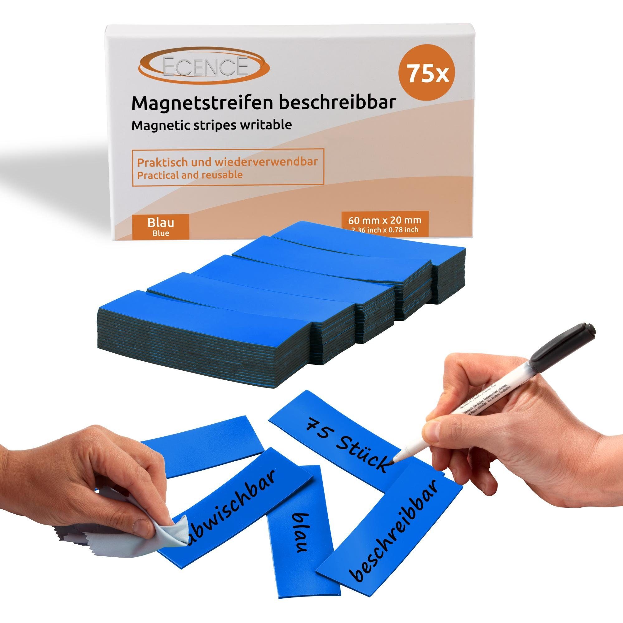 ECENCE Magnet 75 Magnetstreifen beschreibbar Etiketten Magnete (75-St)