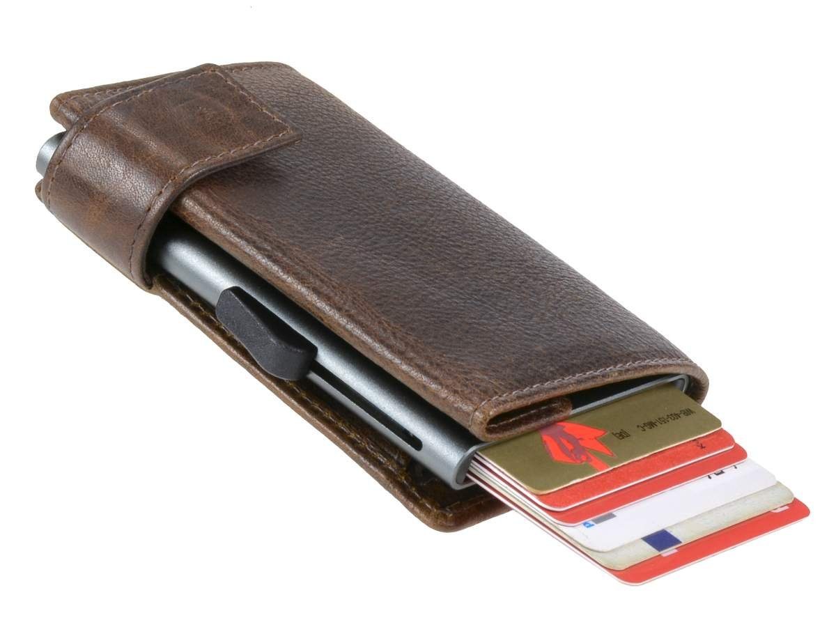 Kartenetui dunkelbraun Schutz SecWal Kartenbörse, und Geldbörse SW1, RFID Minibörse, Münzfach Alucase,