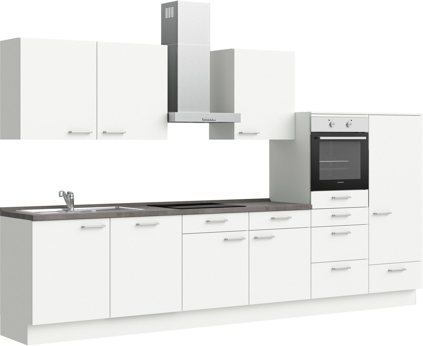 nobilia® elements Küche elements, vormontiert, Breite 360 cm, ohne E-Geräte grau|weiß