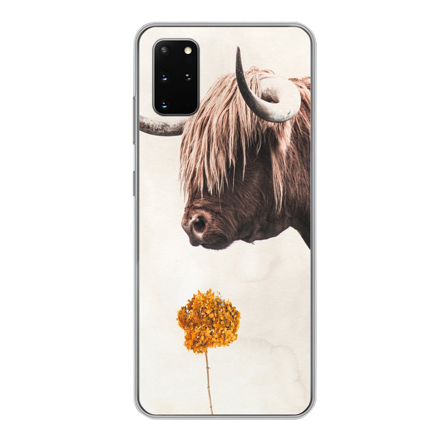 MuchoWow Handyhülle für Samsung Galaxy S20 Plus Schottischer Highlander - Vintage - Blume, Phone Case, Silikon, Schutzhülle Dünn