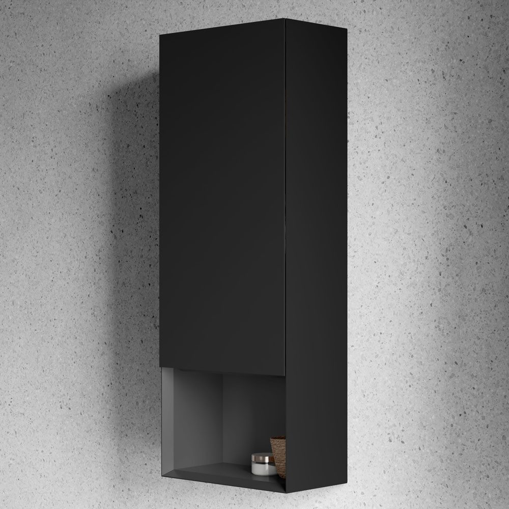Bernstein Seitenschrank ARCTIC Schwarz softmatt 48cm Türanschlag links Seitenschrank Hängeschrank Badschrank mit Ablagefach
