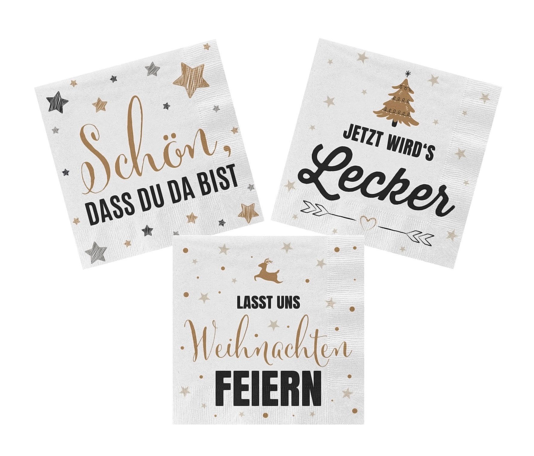 Spetebo Papierserviette Servietten 60 Stück mit 3 Motiven - Weihnachten, (60 Stück), Tischdeko Papierservietten 3er Set mit Spruch