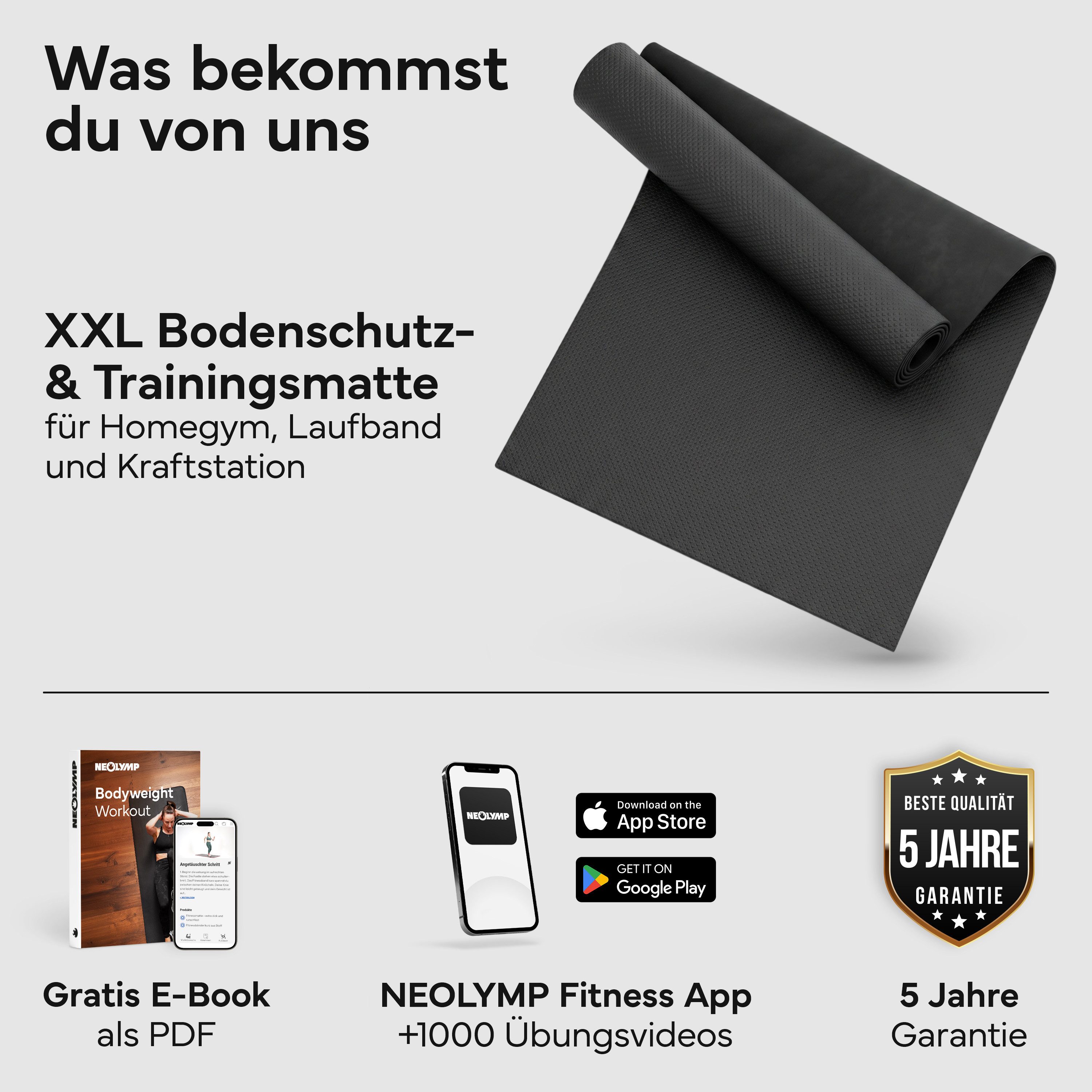 NEOLYMP Bodenmatte Bodenschutzmatte Fitnessgerät –Laufband Matte 8mm Dicke - rutschfest (Bodenschutzmatte Fitness - langlebig & stoßdämpfend - Sportmatte), Fitness Unterlegmatte für Crosstrainer – Gymnastikmatte, Fitnessmatte