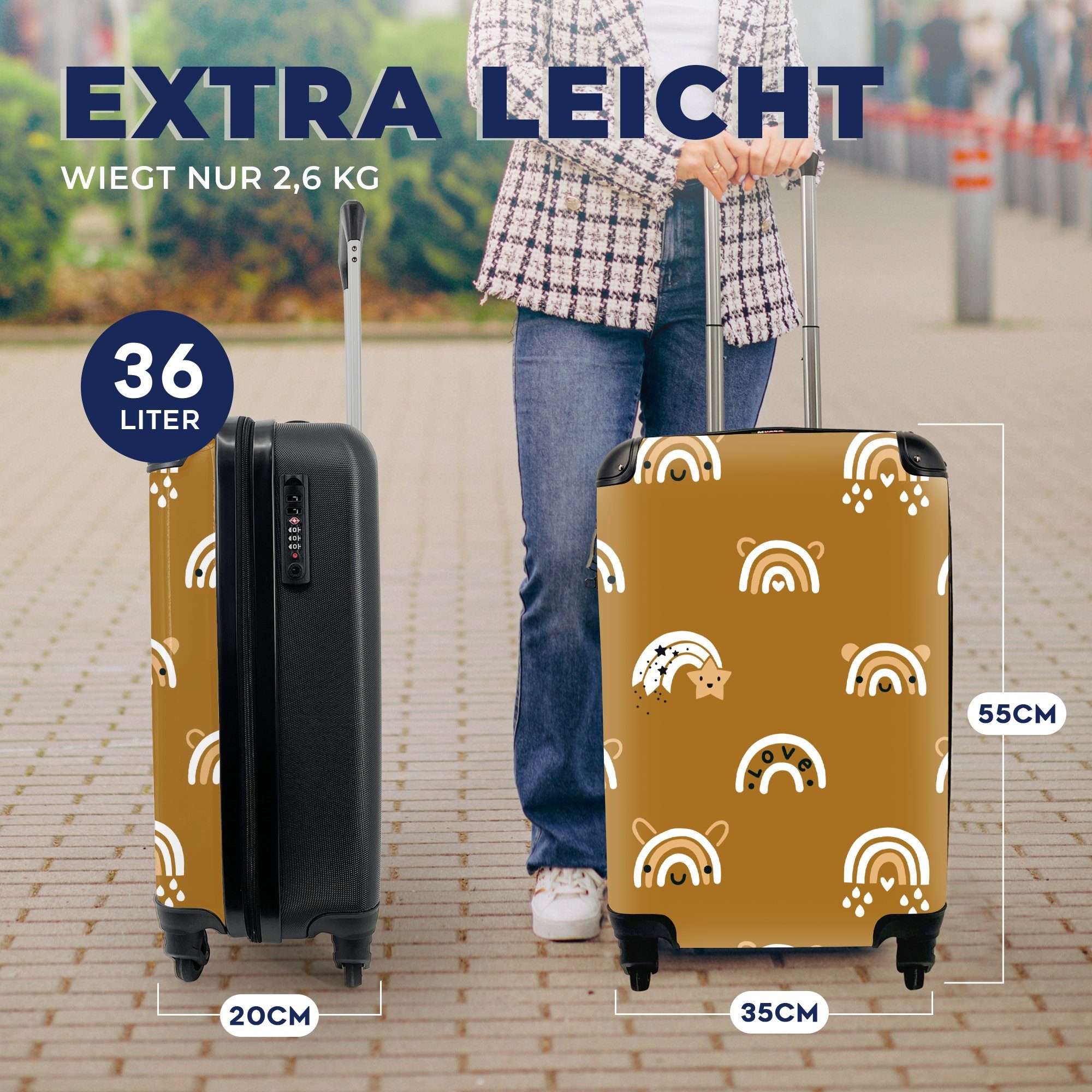 Handgepäckkoffer - für MuchoWow - mit Reisetasche rollen, Ferien, Reisekoffer Braun, Regenbogen Muster Handgepäck Trolley, 4 Rollen,