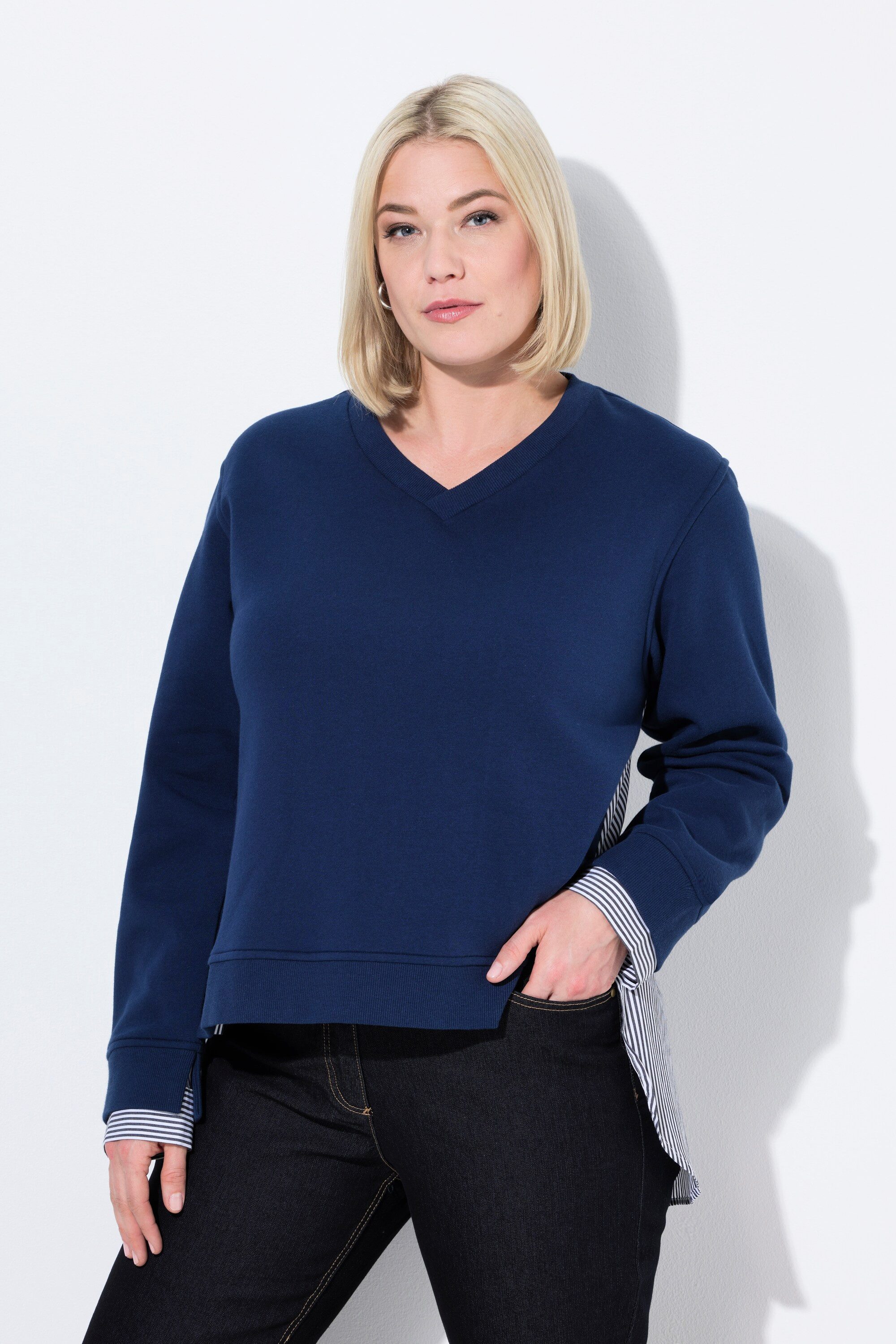 Ulla Popken Sweatshirt 2-in-1-Sweatshirt V-Ausschnitt Langarm günstig online kaufen