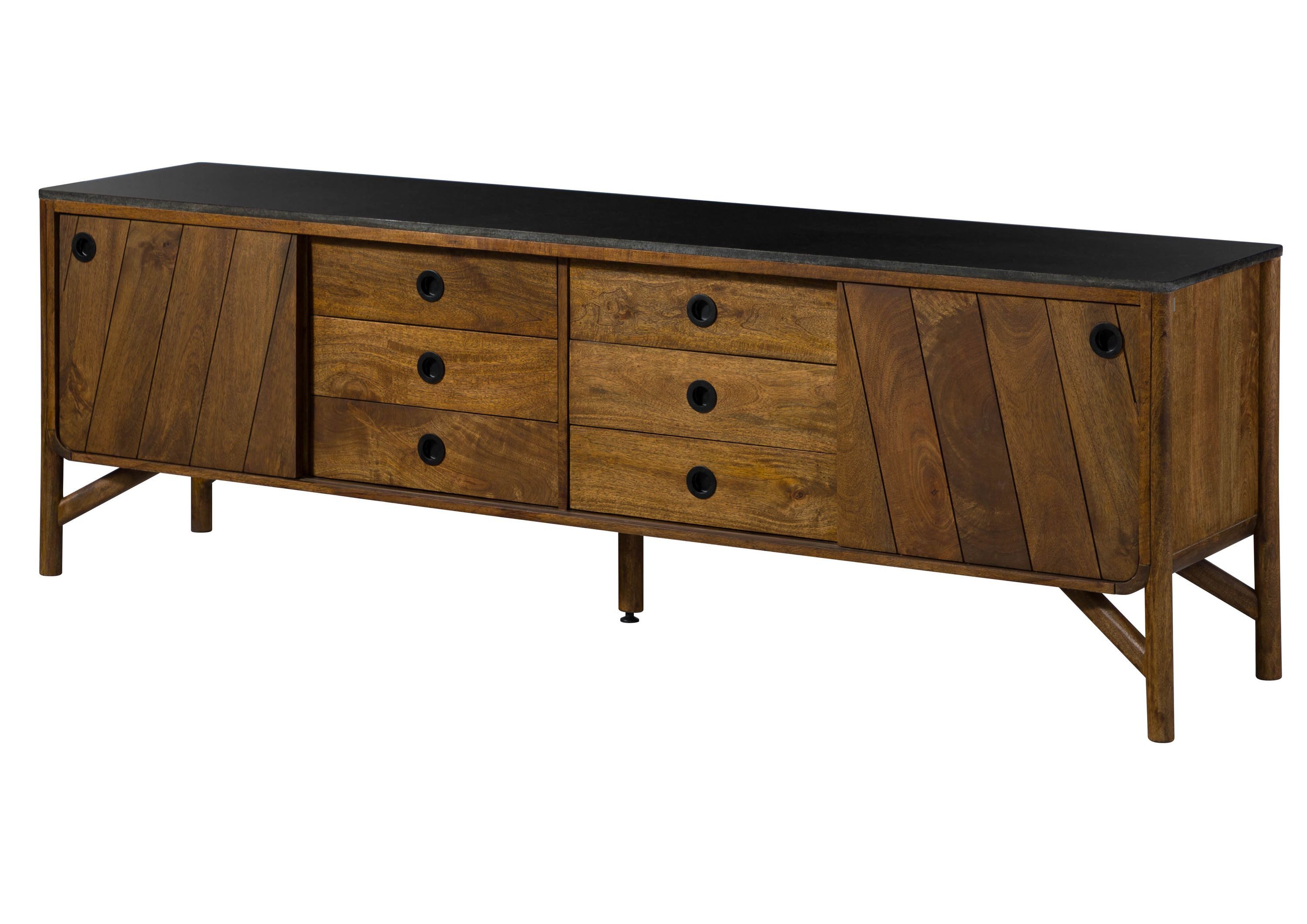 Massivmoebel24 Sideboard LOS ANGELES Mango Massivholz braun / schwarz (Massivholz montiert 90 kg LOS ANGELES #113), Mango 200x45x65 cm braun / schwarz geölt