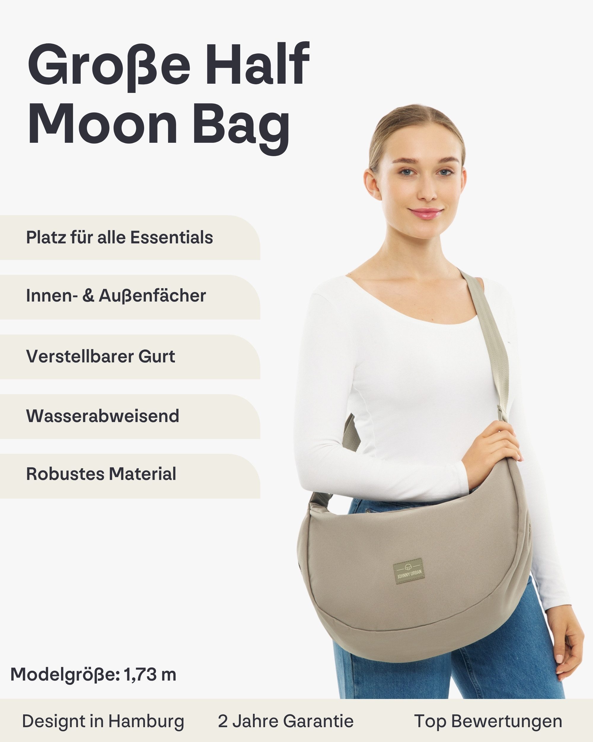 Johnny Urban Umhängetasche Ally Large Half Moon Bag, Große Crossbody Bag in Halbmond Form, Wasserabweisend – Bild 2 von 5