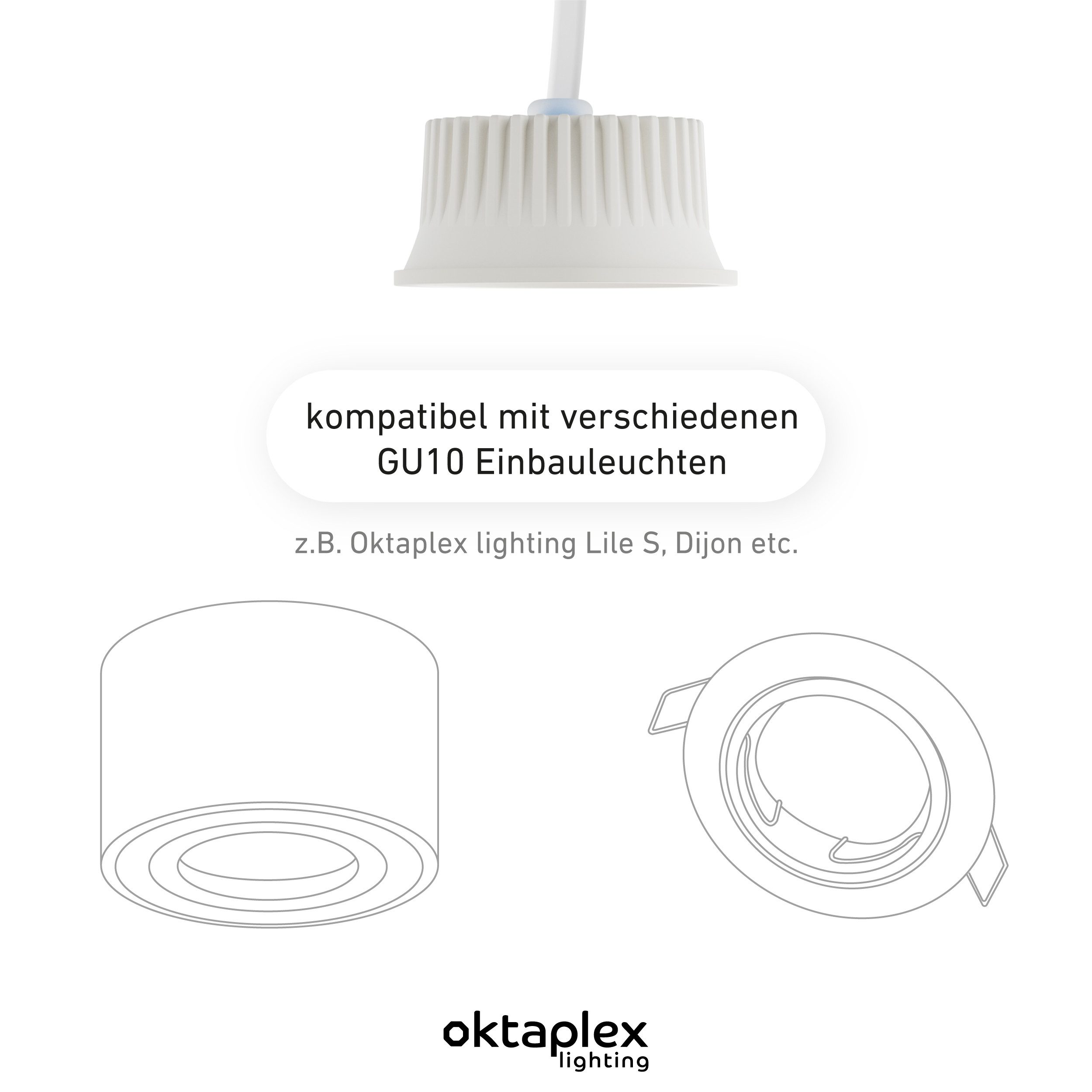 Oktaplex lighting LED-Leuchtmittel Nizza LED Modul flach Leuchtmittel GU10 Ersatz, 230V, 3 St., warmweiß, 3000K - Aufbauspots kompatibel