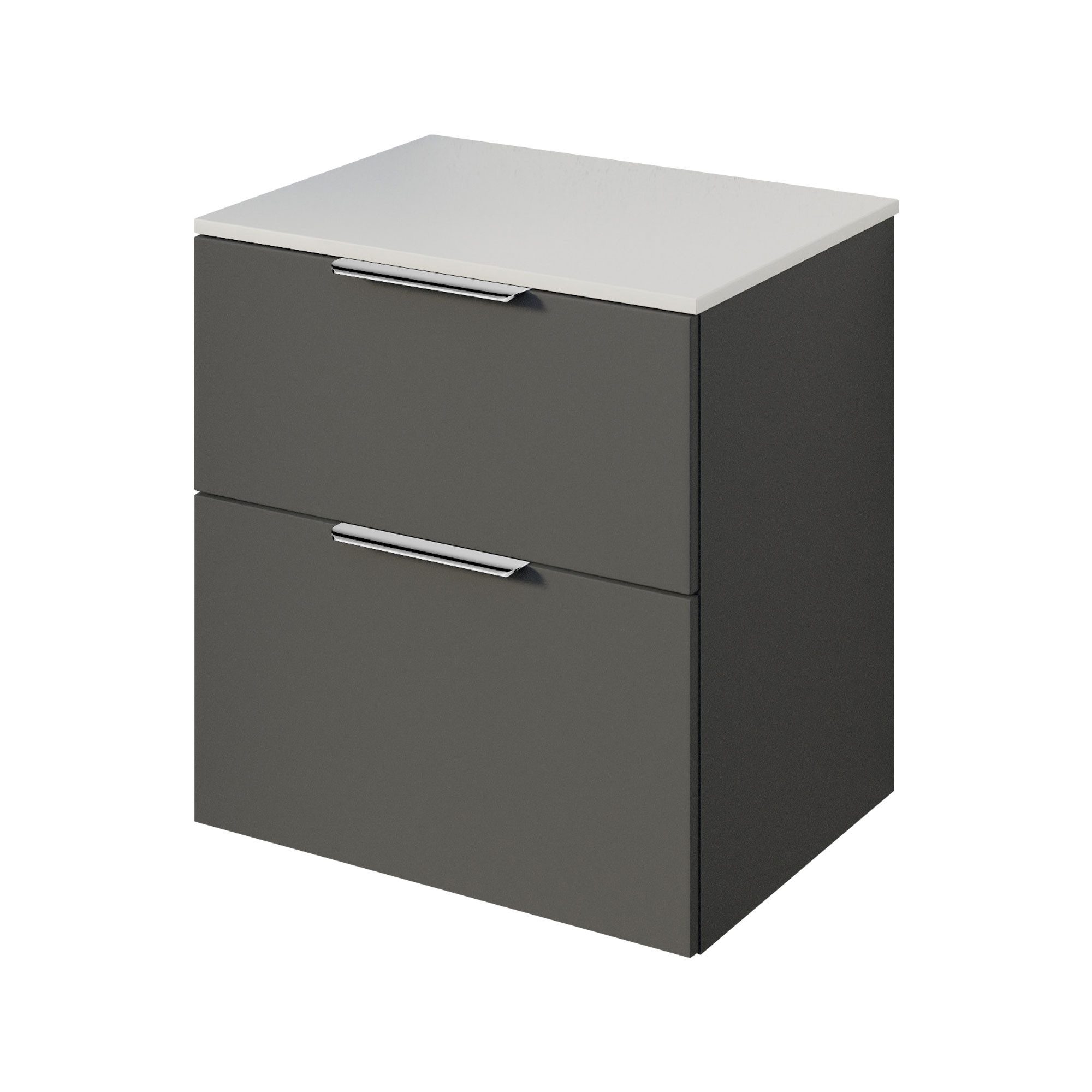 Bernstein Badmöbel-Set TIM, (Waschtischunterschrank mit Waschtischplatte und Griffe, Unterschrank 60 cm - hängend - vormontiert - 2 Schubladen), für Aufsatzwaschbecken - Farbe Unterschrank & Waschtisch frei wählbar
