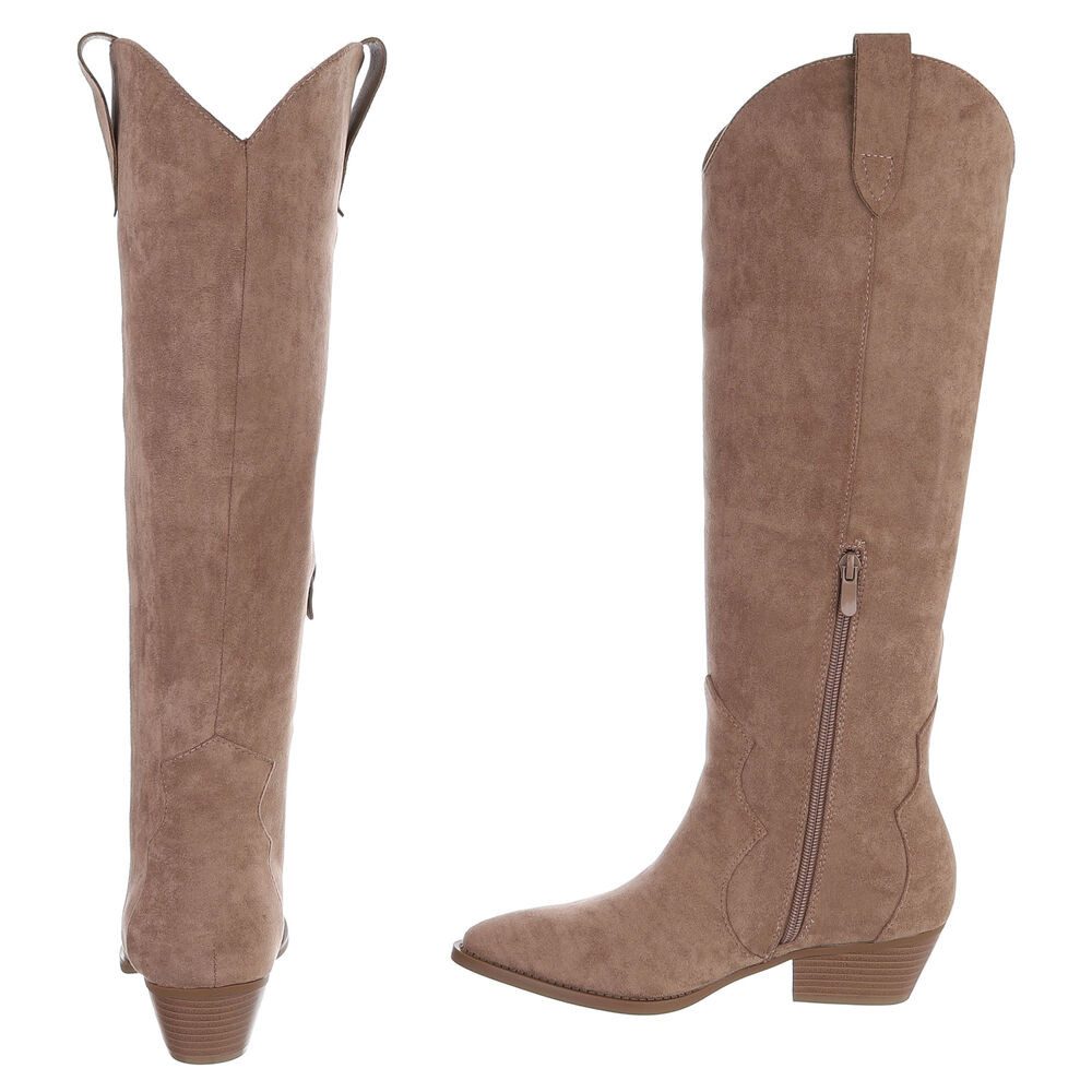 Ital-Design Stilvolle Stiefeletten mit Verzierung für Damen Westernstiefel (90927556) Blockabsatz Flache Stiefel in Hellbraun