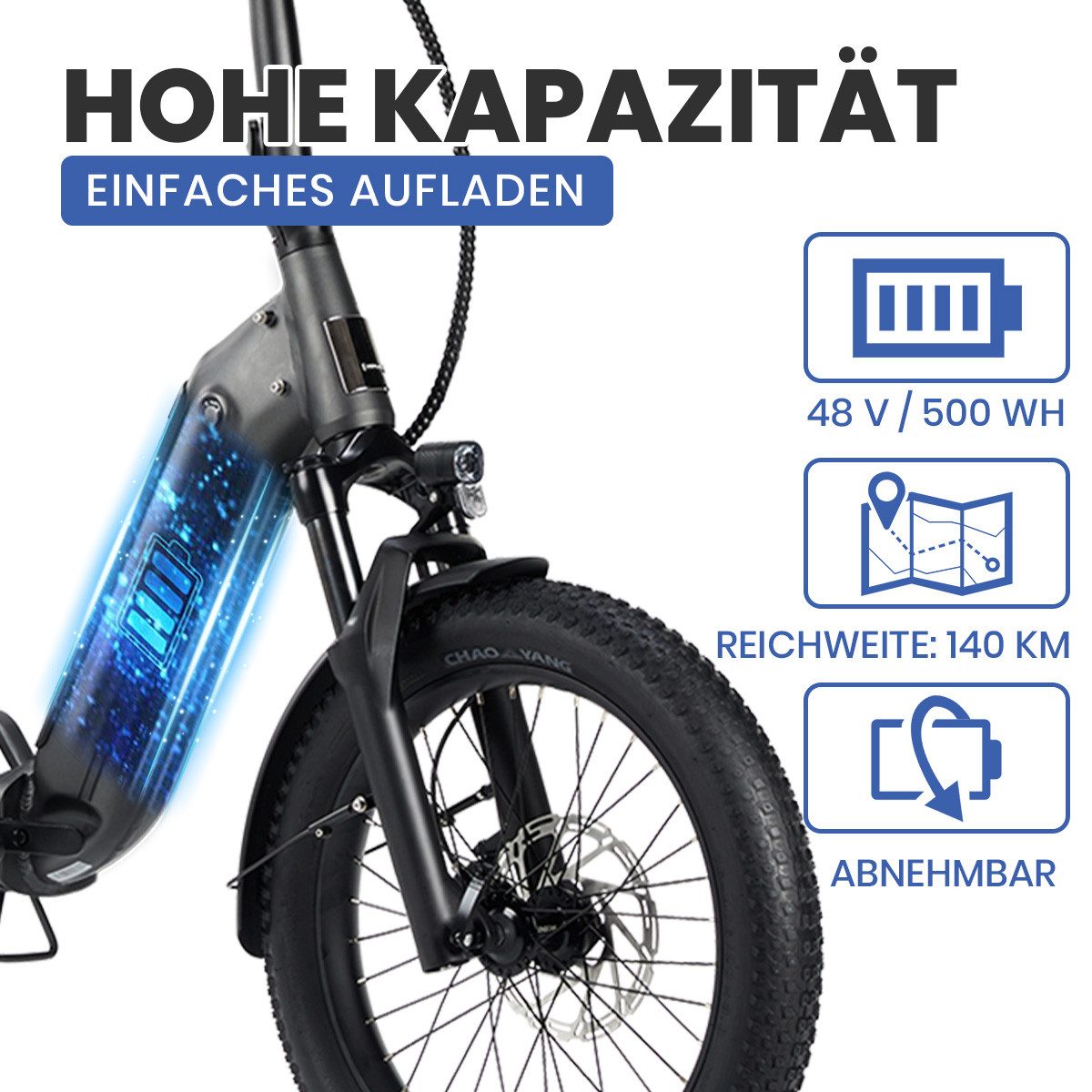 DERUIZ E-Bike Klapprad 20 Zoll Peridot, faltbarer Tiefeinsteiger, 500 Wh, bis 140 km, 8 Gang SHIMANO SHIMANO ALTUS 11-32T Schaltwerk, Kettenschaltung, Heckmotor, 500 Wh, (mit Akku-Ladegerät, mit Werkzeug), SHIMANO 8-Gang, Hydraulikbremsen, 100-Lux-Licht, Gepäckträger