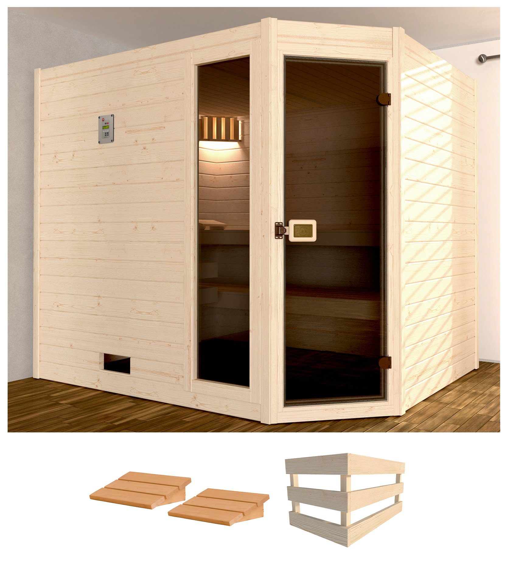 weka Sauna Valida Eck 3, BxTxH: 239 x 189 x 203,5 cm, 38 mm, ohne Ofen