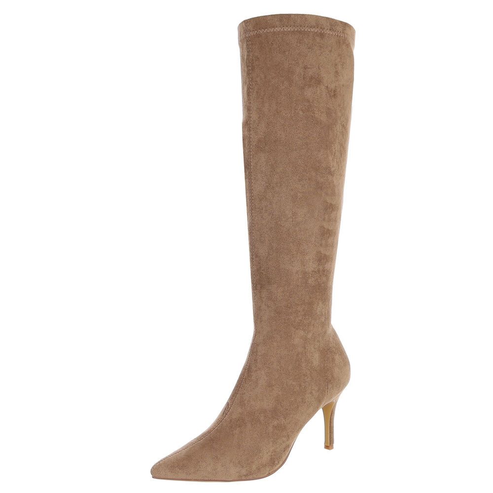 Ital-Design Damen Kniehohe Stiefel spitz mit Stilettoabsatz High-Heel-Stiefel (92299808) Pfennig-/Stilettoabsatz Stiefel in Hellbraun
