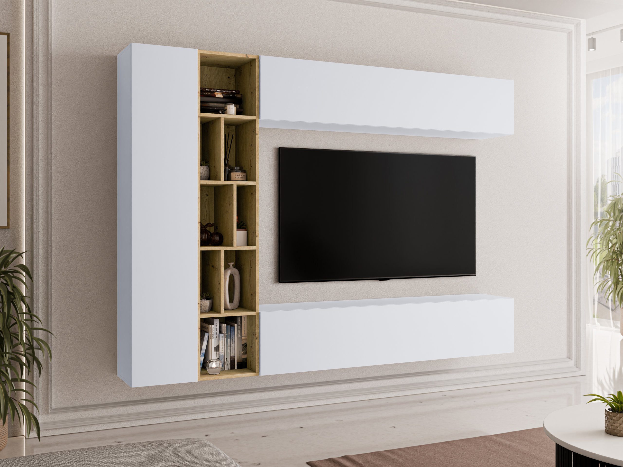 MIRJAN24 Wohnwand Kodita, (Komplett-Set, 3x Hängeschrank, Regal), 224x33x160 cm
