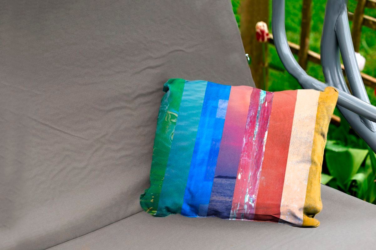 Polyester, Regenbogen Dekokissen MuchoWow aus Dekokissenbezug, Outdoor-Dekorationskissen, Fotos, Kissenhülle