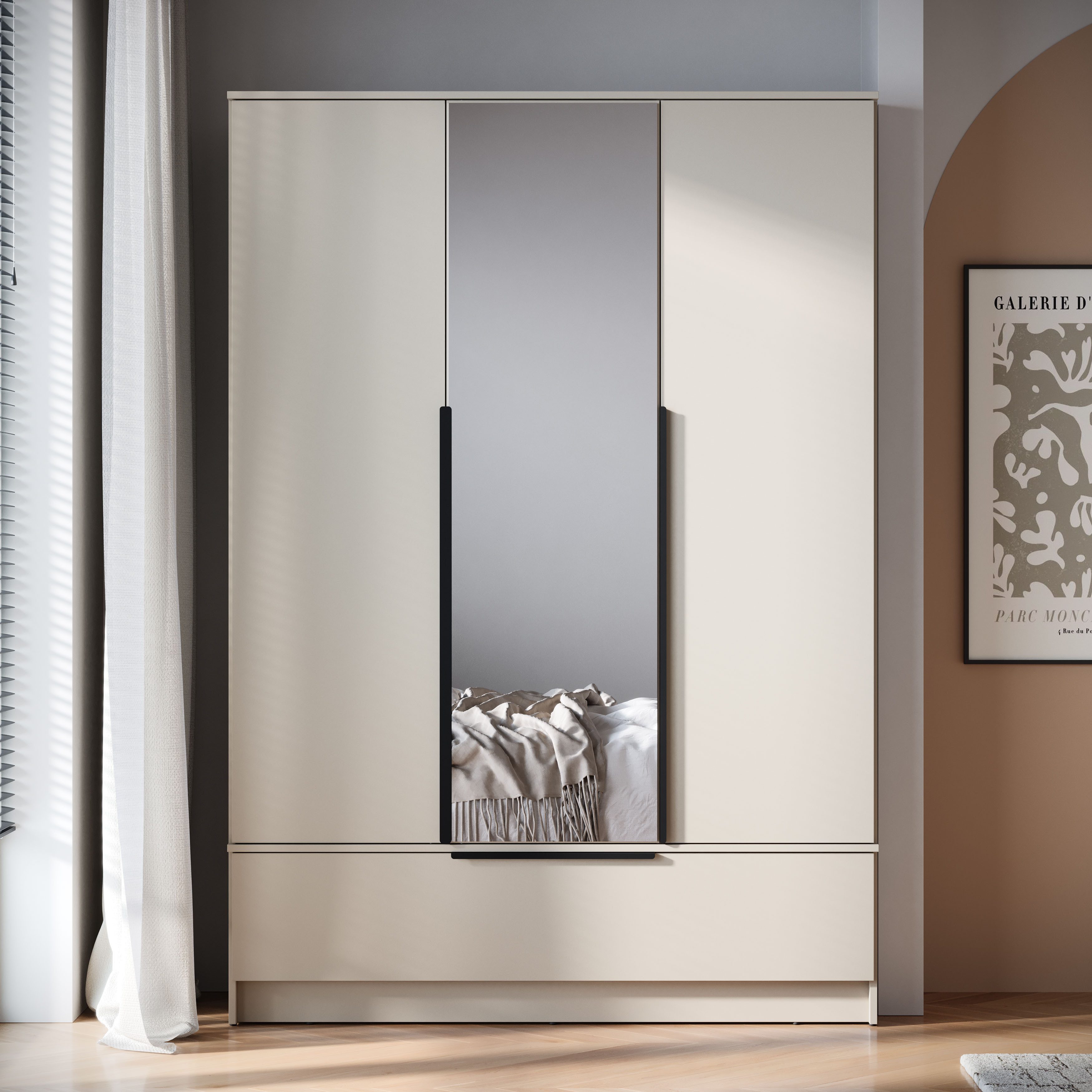Home affaire Kleiderschrank Spirit Kleiderschrank mit Spiegel, Schublade und 2 Kleiderstangen Mit schwarzen Metallgriffen – viel Stauraum und flexible Aufteilung