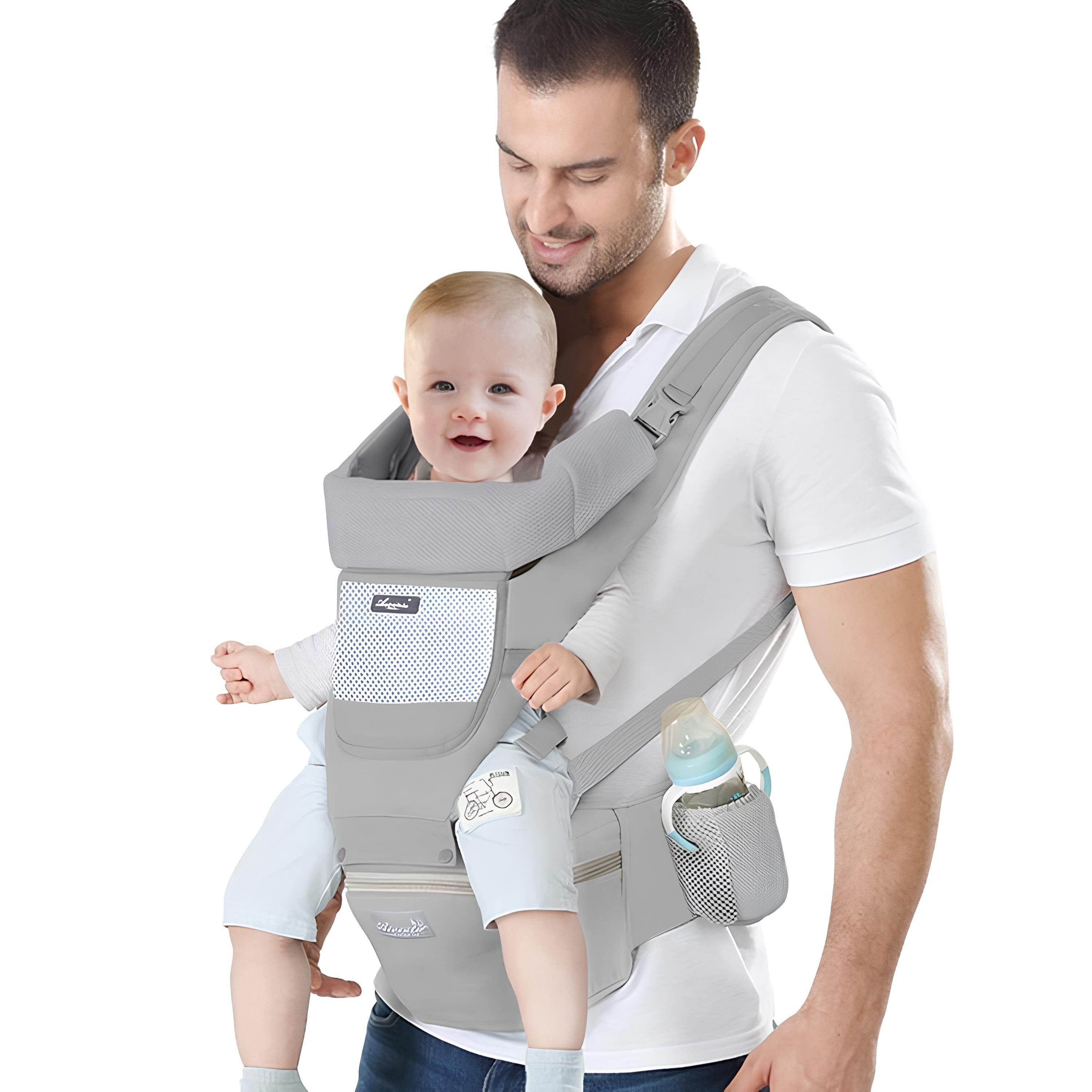 Athlix Bauchtrage Babytrage mit abnehmbarem Hüftsitz atmungsaktiv Komfort, 3-36 Monate, 3-20 kg, Atmungsaktive reine Baumwolle, Komforttrage