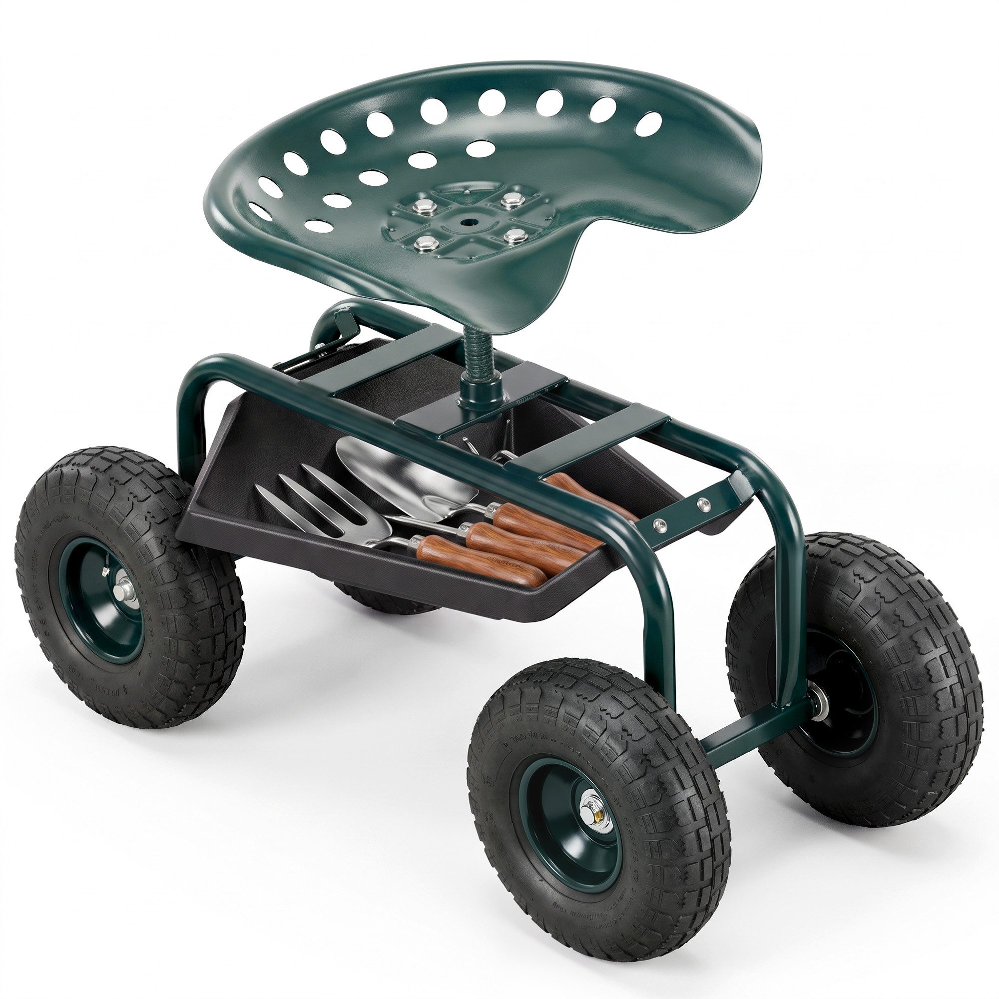 Outsunny Werkzeugwagen Rollsitz Werkstattwagen mit Ablage Korb, mit Stauraum, max. Traglast:150 kg, (Gartenrollsitz, 1-tlg., Arbeitssitz), für kleine Gartengerä – Bild 2 von 5